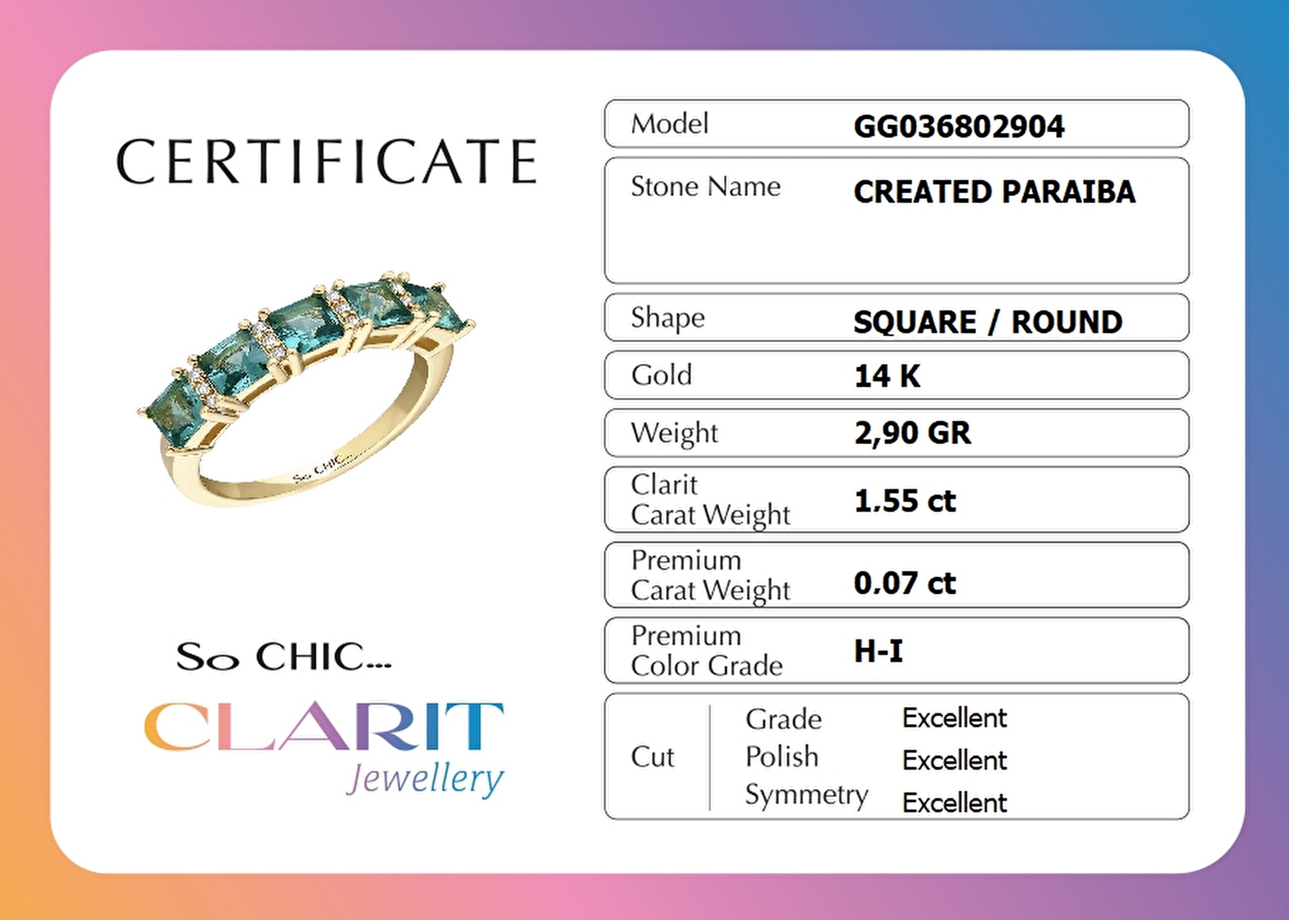 ⁠ Created Paraiba Taşlı Clarit Serisi 14 Ayar Sarı Altın Beştaş Yüzük_3}