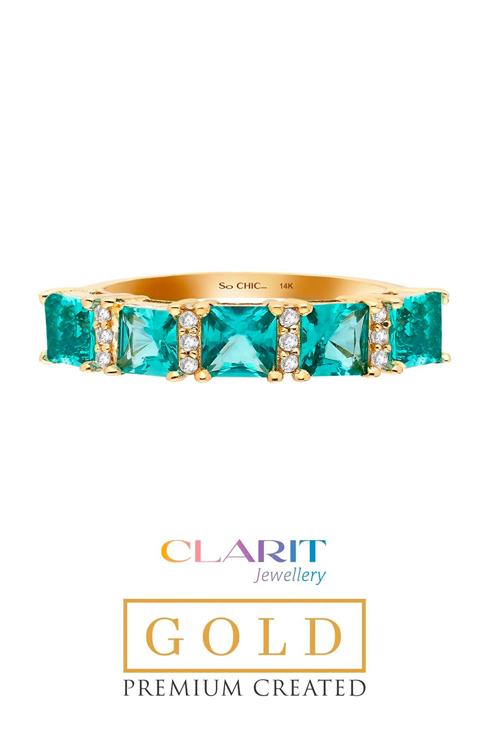 ⁠ Created Paraiba Taşlı Clarit Serisi 14 Ayar Sarı Altın Beştaş Yüzük_2}