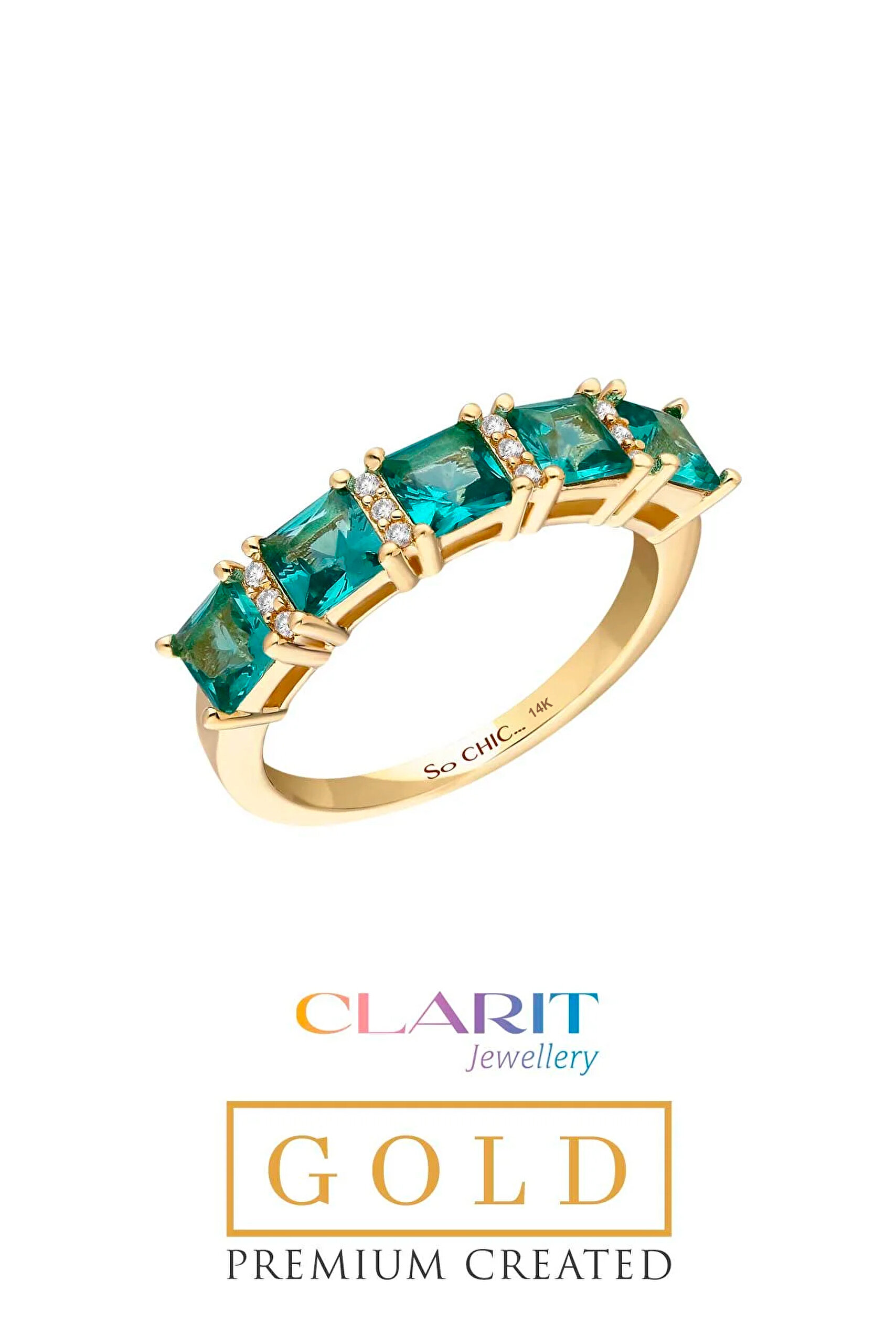 ⁠ Created Paraiba Taşlı Clarit Serisi 14 Ayar Sarı Altın Beştaş Yüzük_0}