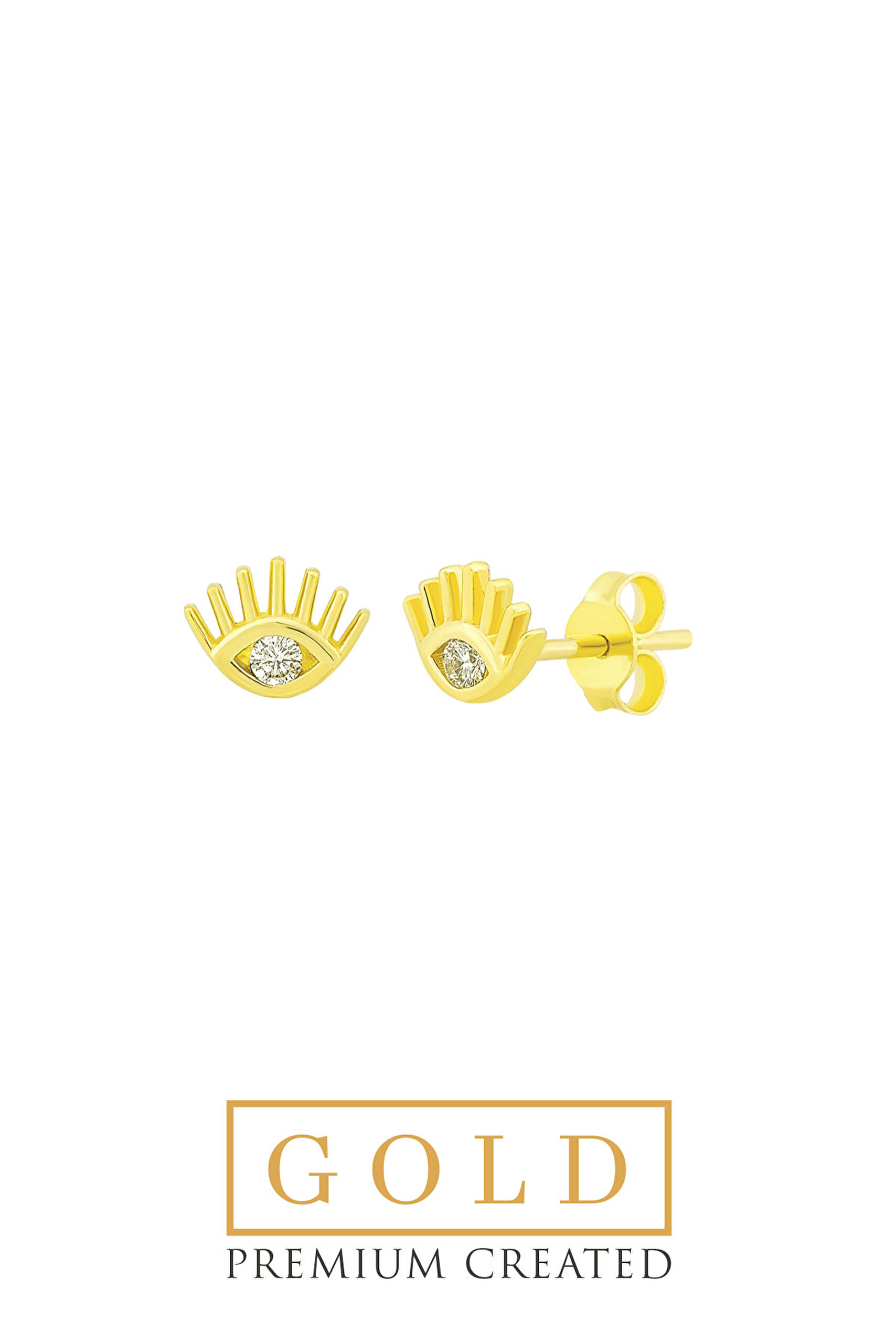 14 Ayar Sarı Altın Sertifikalı Premium Created Taşlı Minimal Göz Küpe
