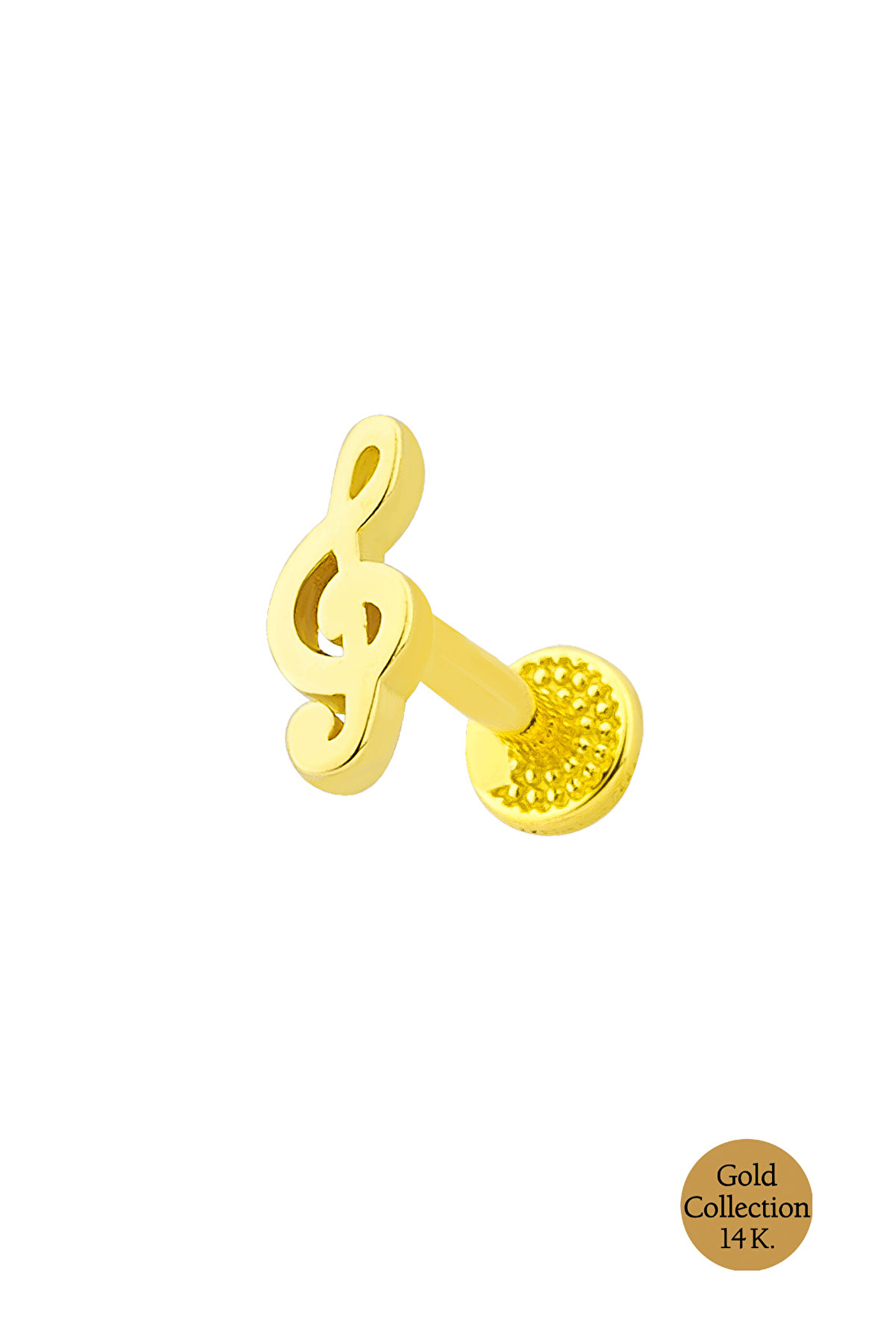 ⁠ Minimal Altın Serisi 14 Ayar Sarı Altın Melodi Figürlü Tragus Piercing
_1}