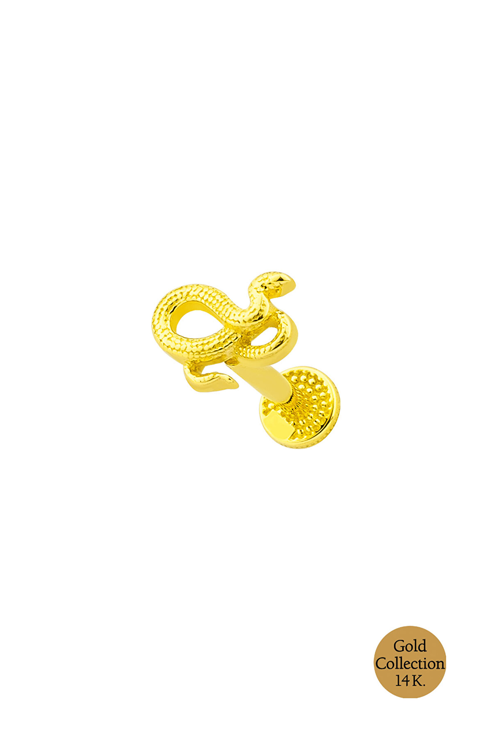 ⁠ Minimal Altın Serisi  14 Ayar Sarı Altın Yılan Figürlü Tragus Piercing_1}