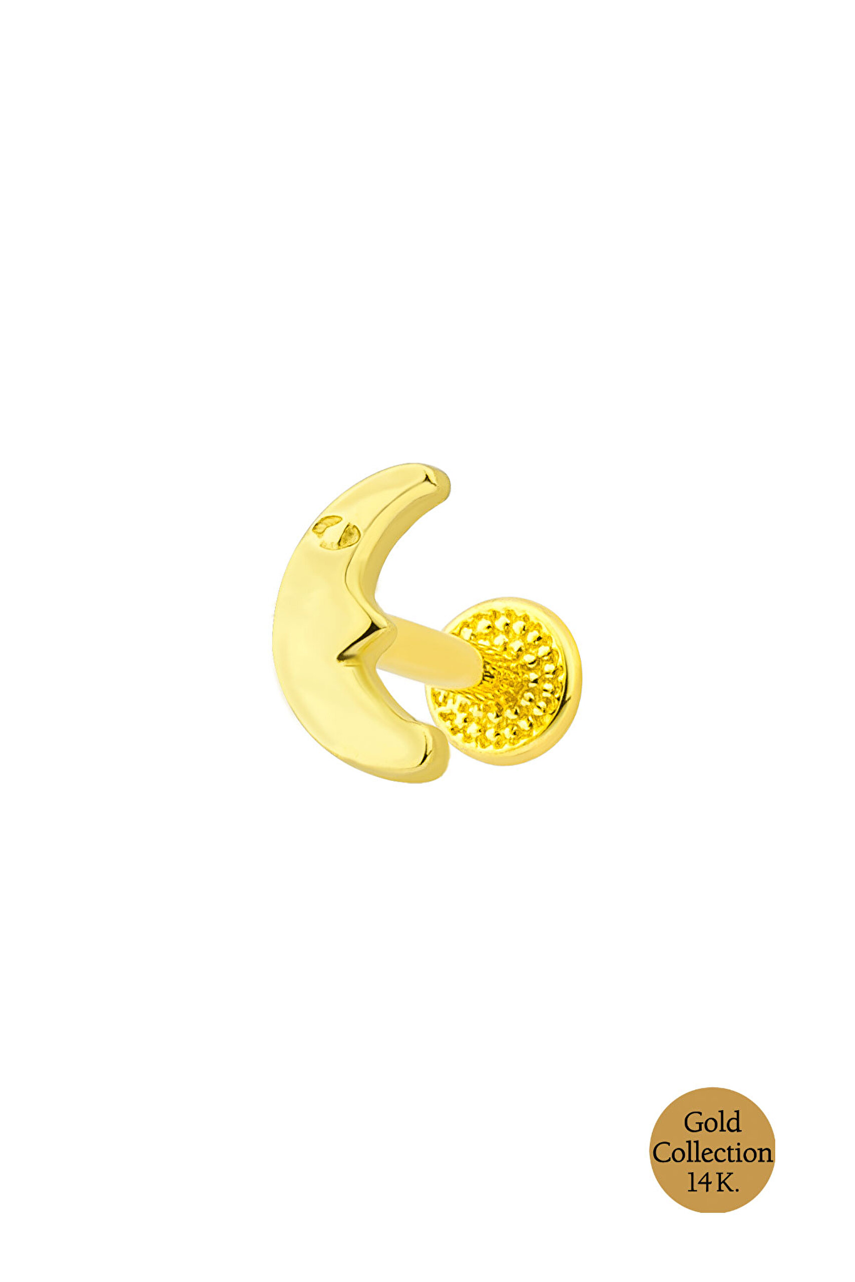 ⁠ 14 Ayar Sarı Altın Ay Motifli Tragus Piercing_1}
