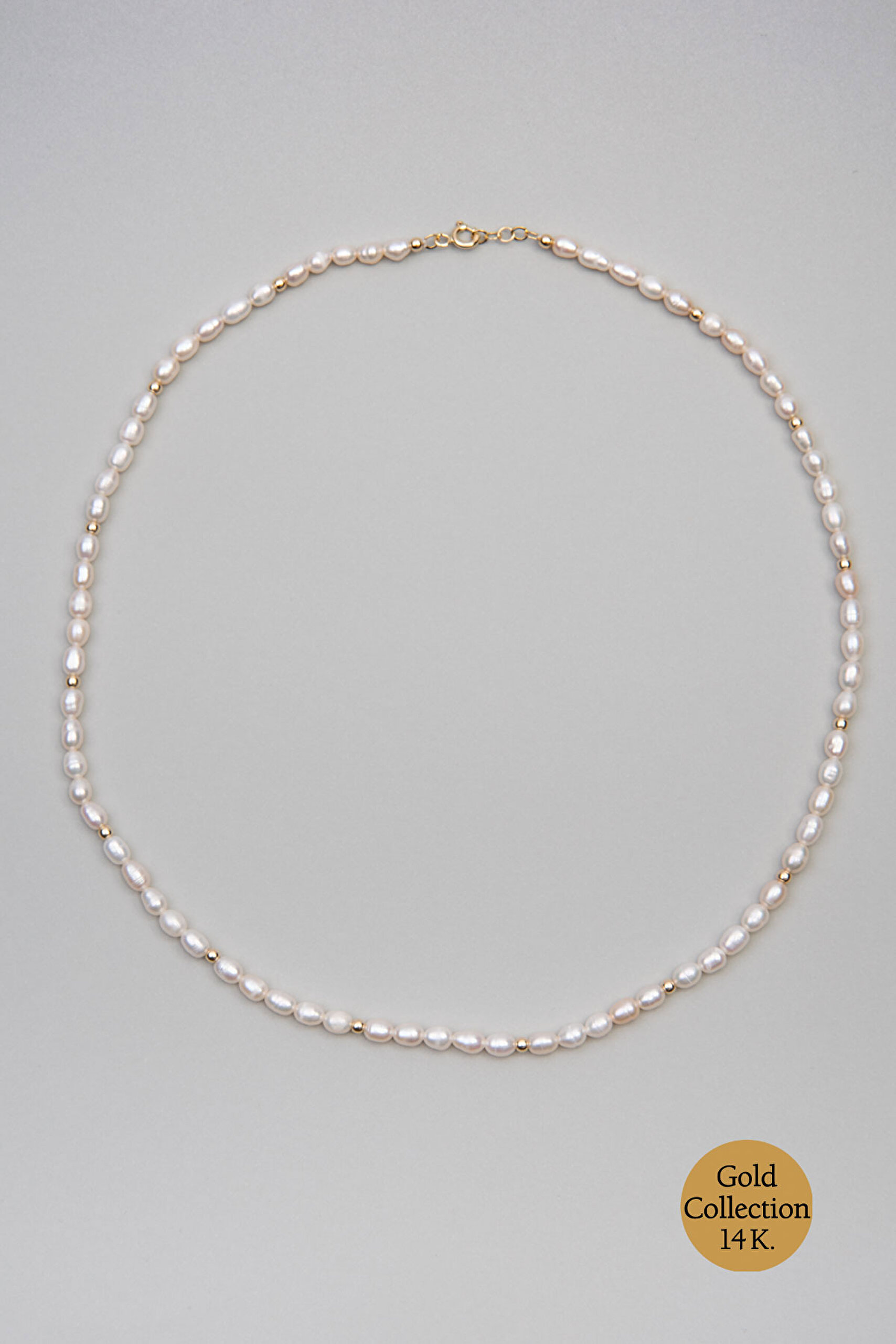 ⁠ Doğal İnci Taşlı 14 Ayar Altın Kolye_0}