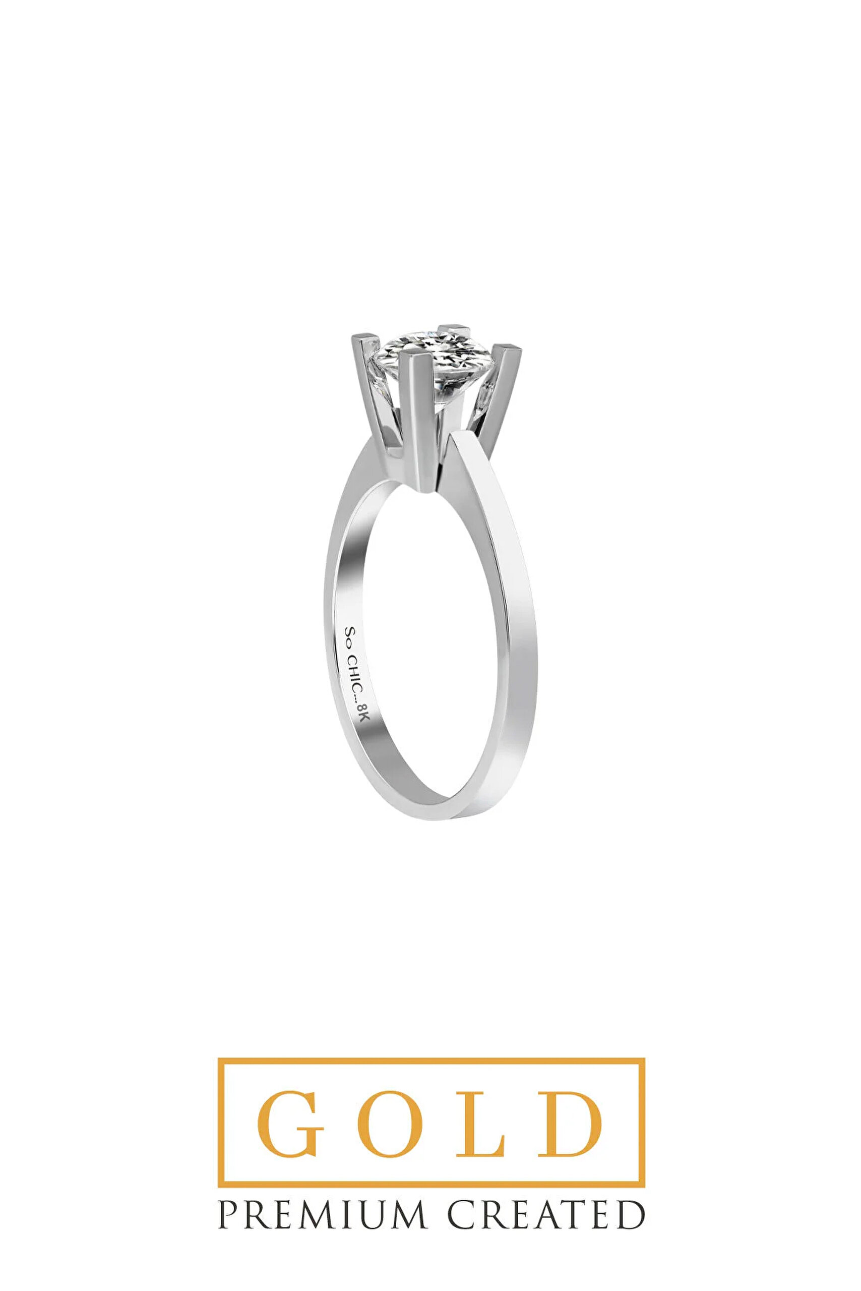 ⁠ Beyaz Altın Sertifikalı Premium Created Taşlı 1.50 CT Effect Tektaş Yüzük_2}
