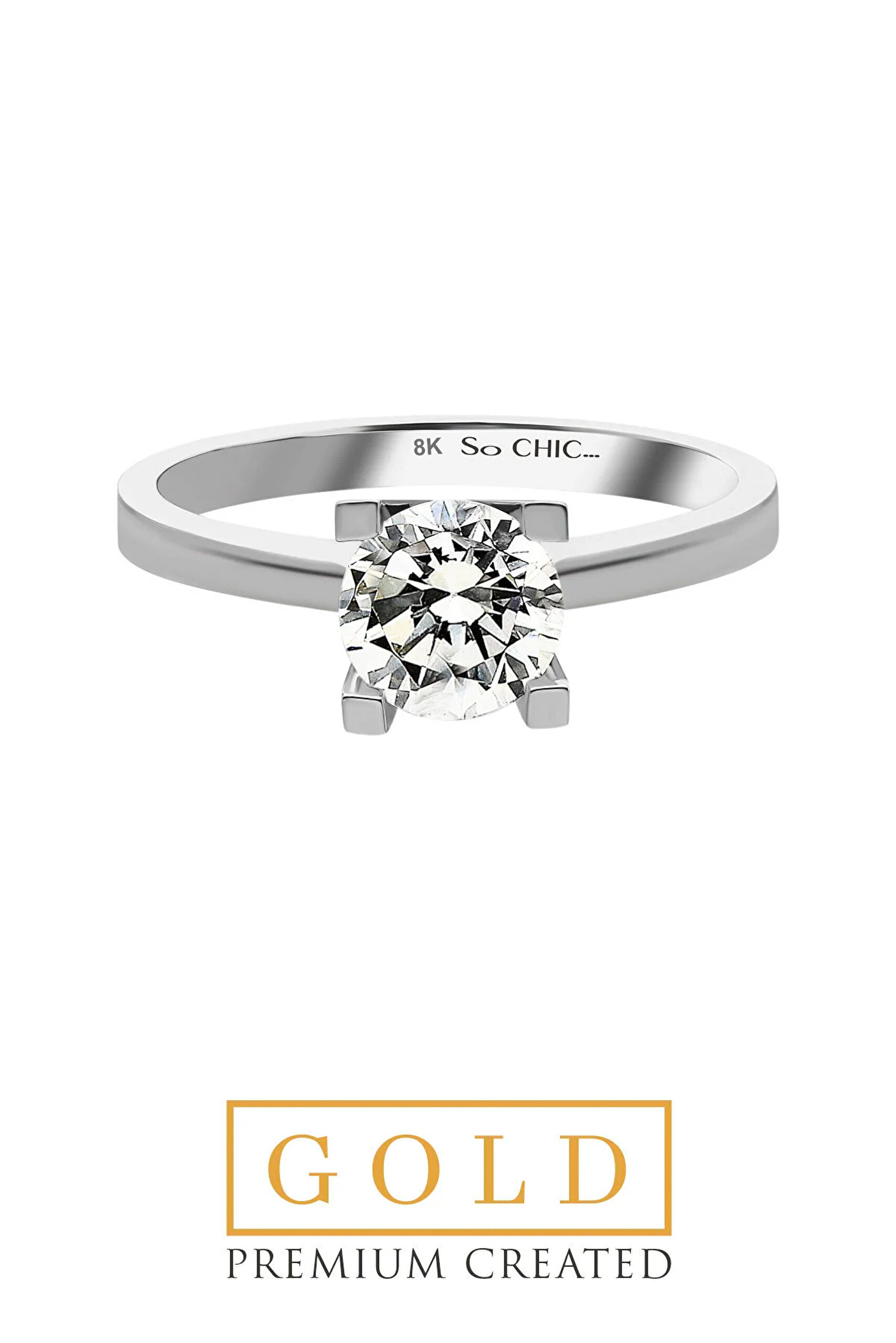 ⁠ Beyaz Altın Sertifikalı Premium Created Taşlı 2.00 CT Effect Tektaş Yüzük
_1}