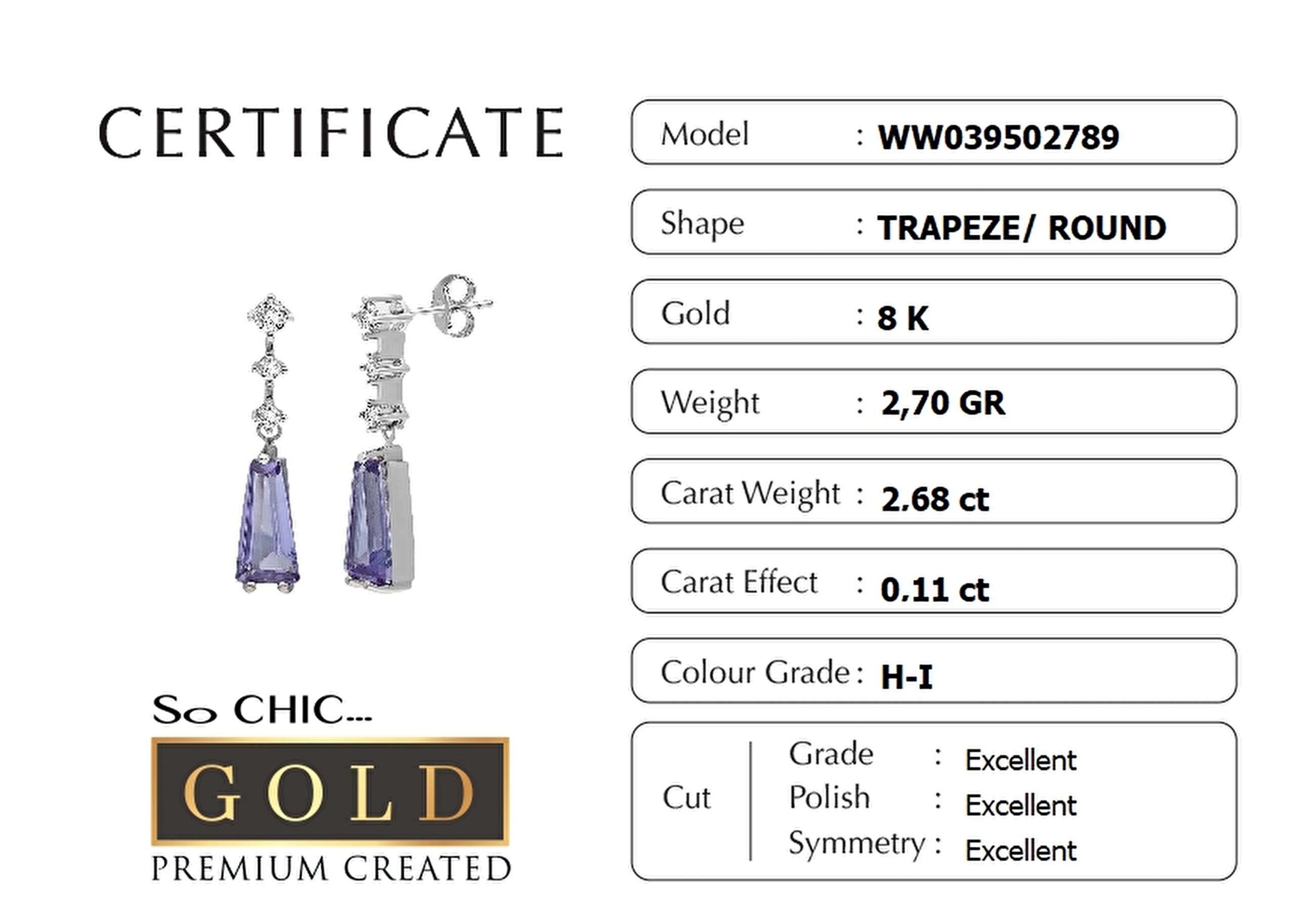 ⁠ Created Alexandrite Taşlı Clarit Serisi Beyaz Altın Trapez Küpe_1}