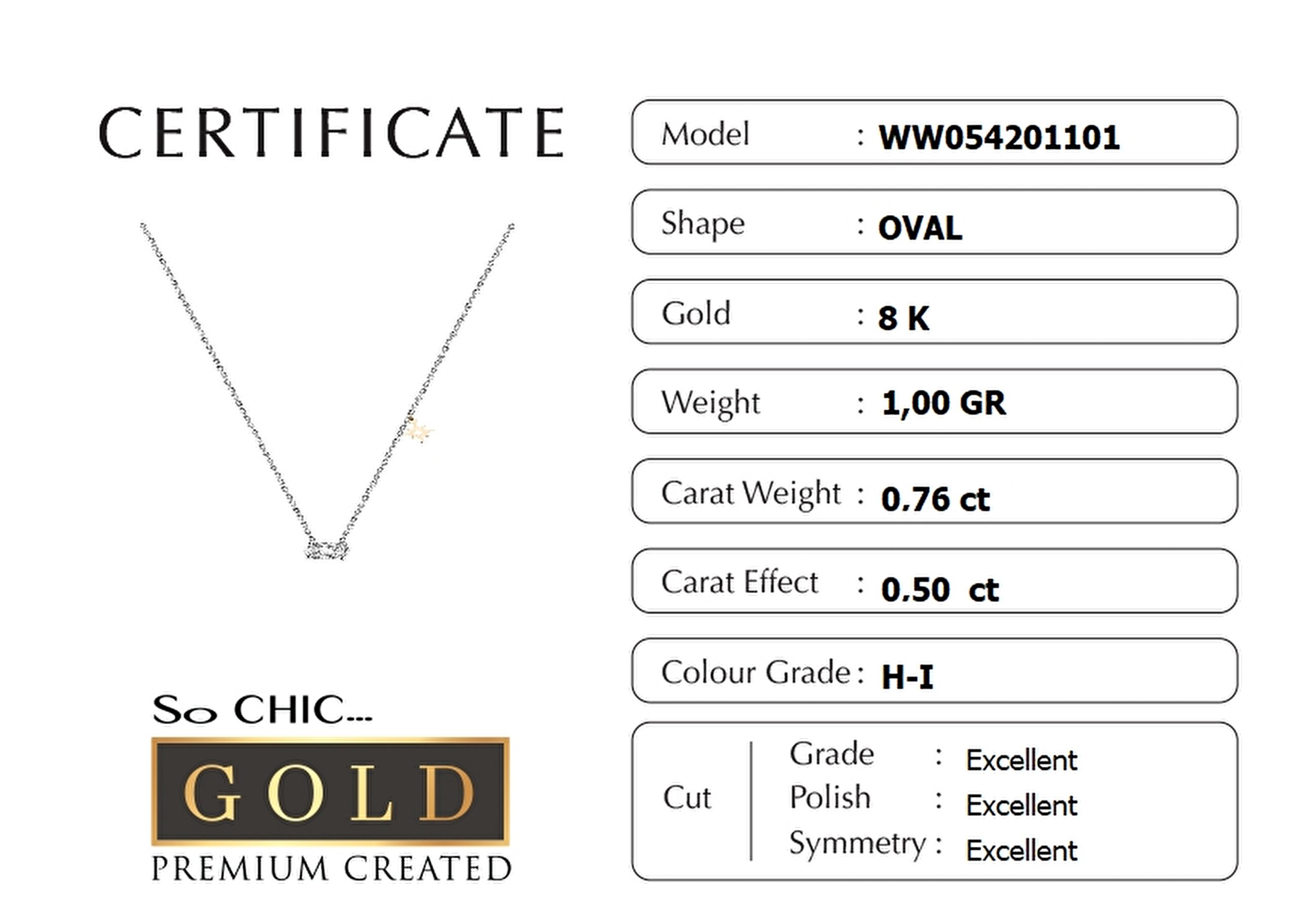 ⁠ Beyaz Altın Oval Kesim Sertifikalı Premium Created Tektaş Kolye_1}