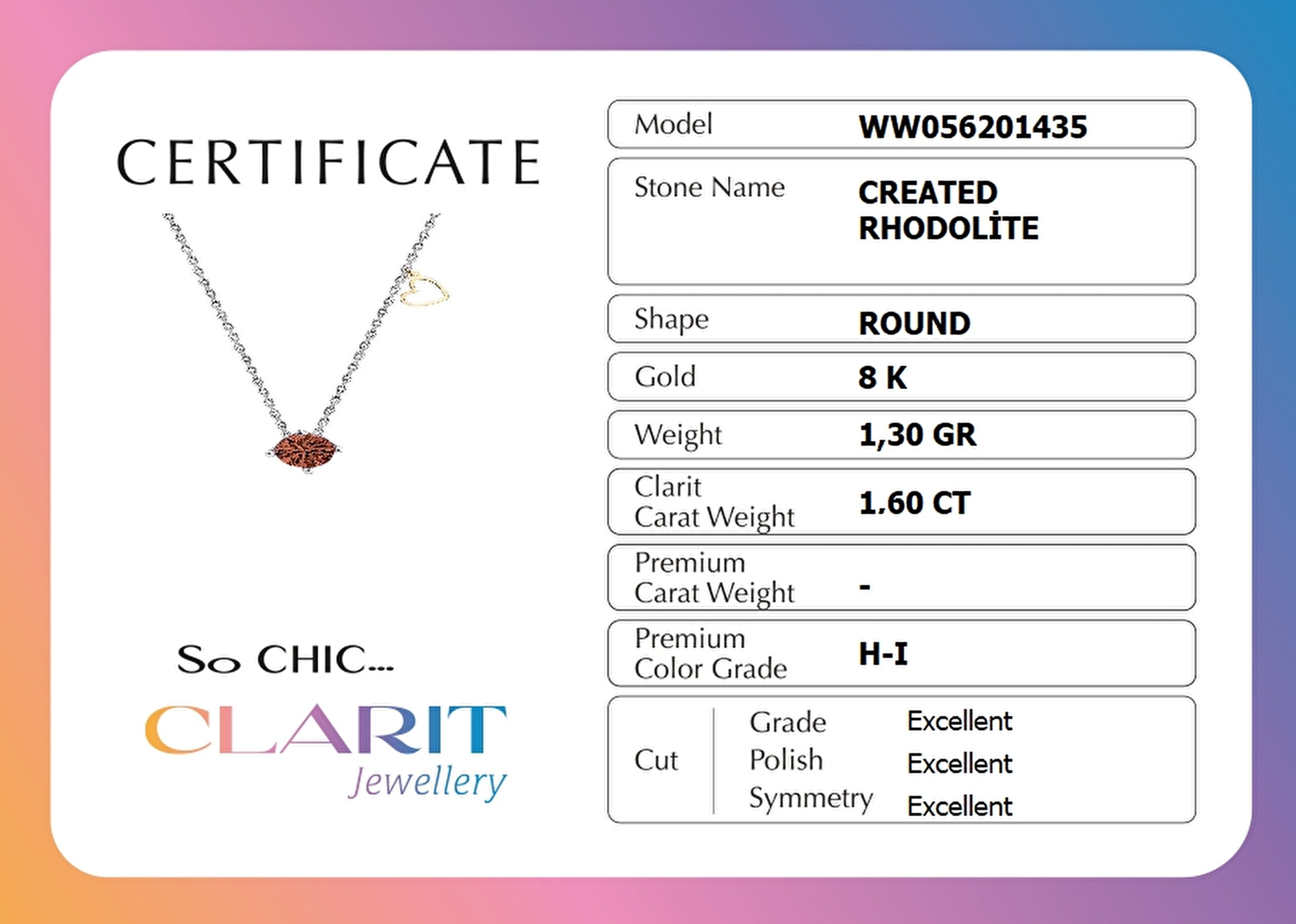 ⁠ Created Rhodolite Taşlı Clarit Serisi 8 Ayar Beyaz Altın Kolye_4}