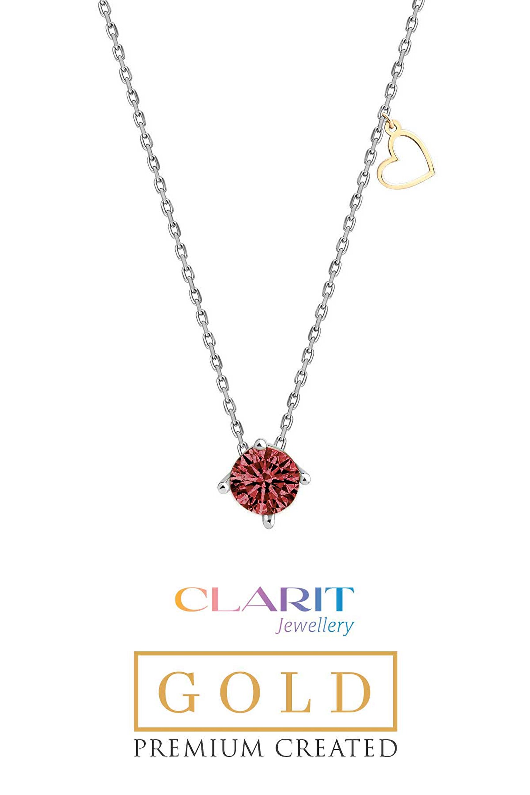 ⁠ Created Rhodolite Taşlı Clarit Serisi 8 Ayar Beyaz Altın Kolye_0}