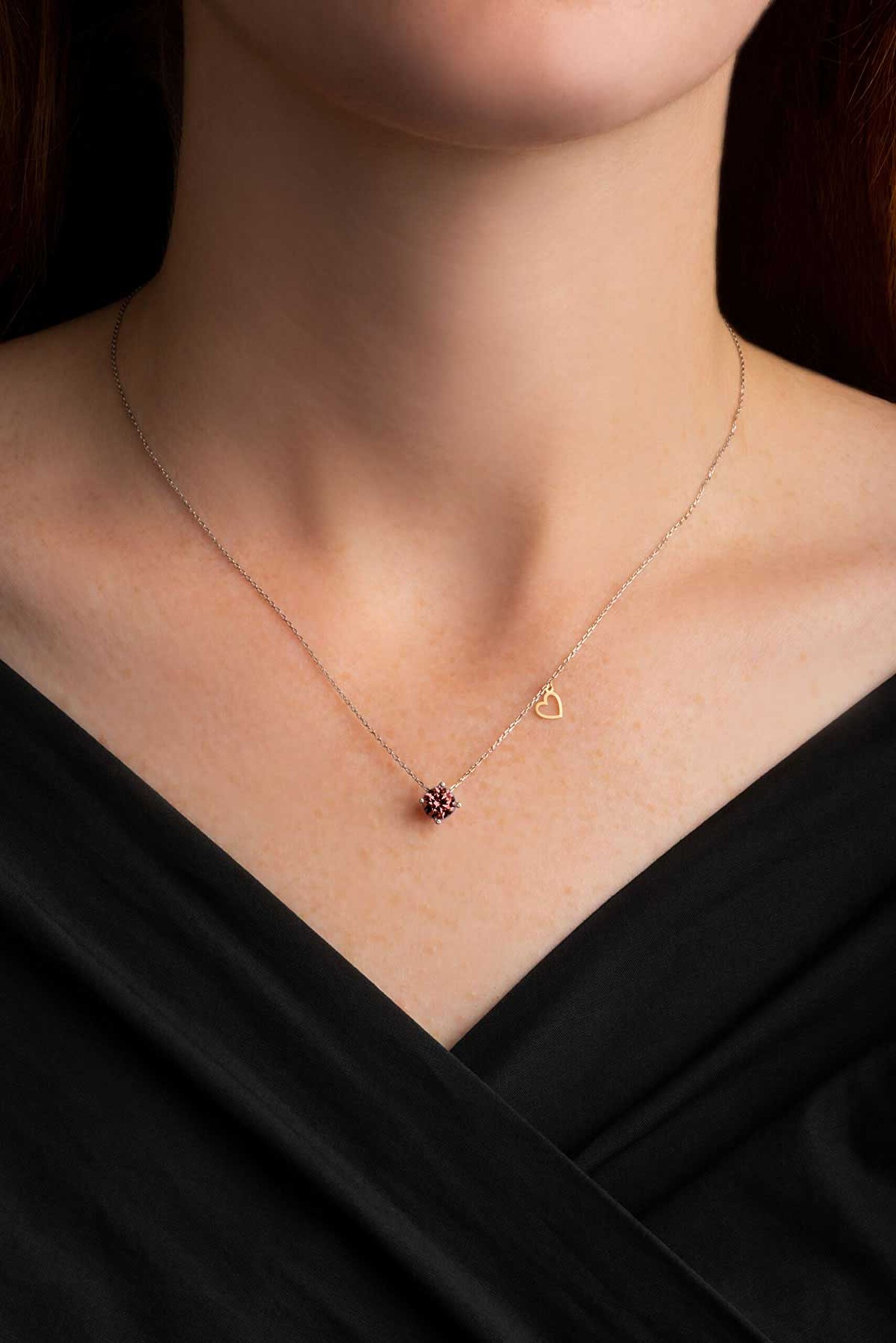 ⁠ Created Rhodolite Taşlı Clarit Serisi 8 Ayar Beyaz Altın Kolye_2}