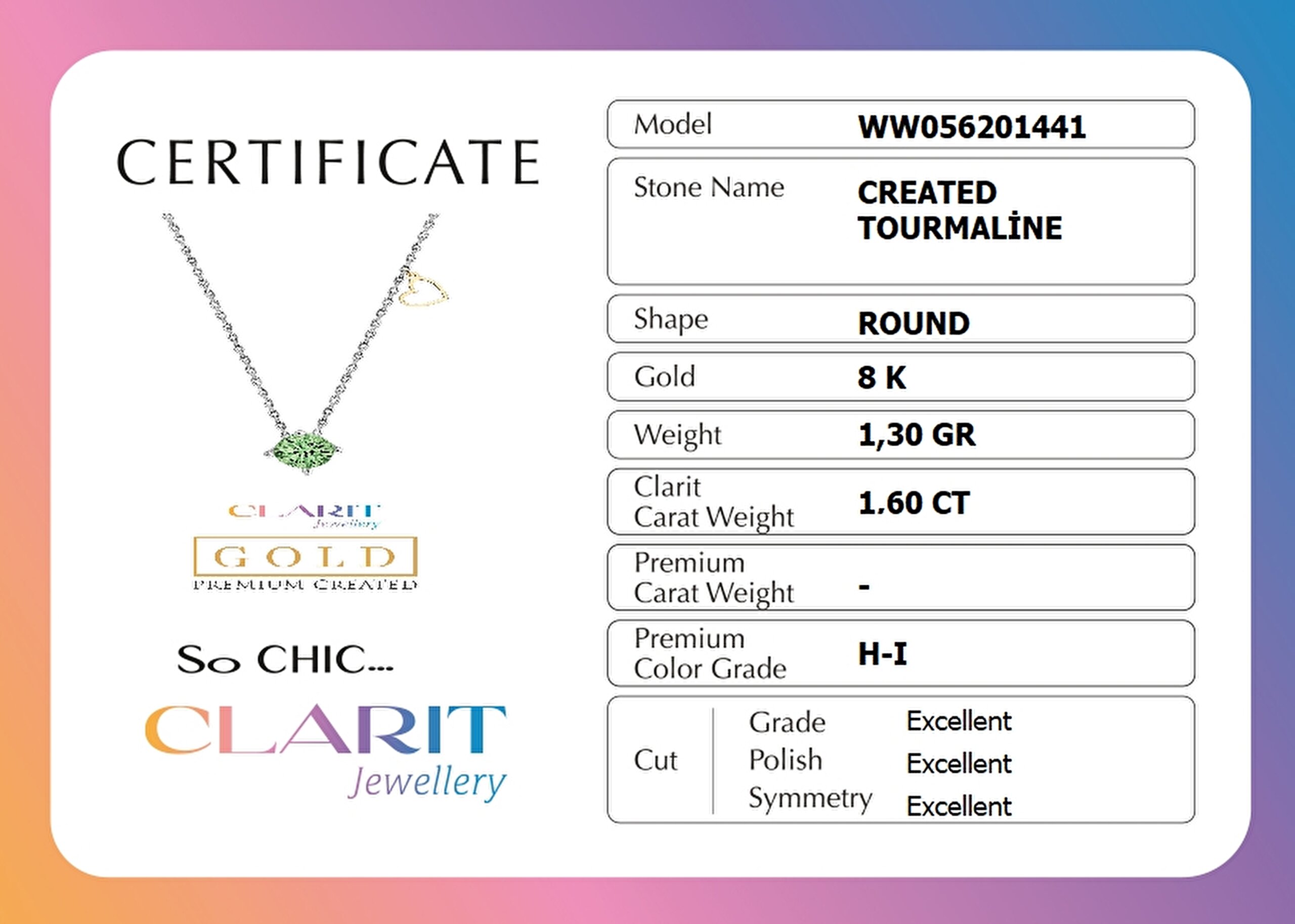 ⁠ Created Tourmaline Taşlı Clarit Serisi 8 Ayar Beyaz Altın Kolye_4}