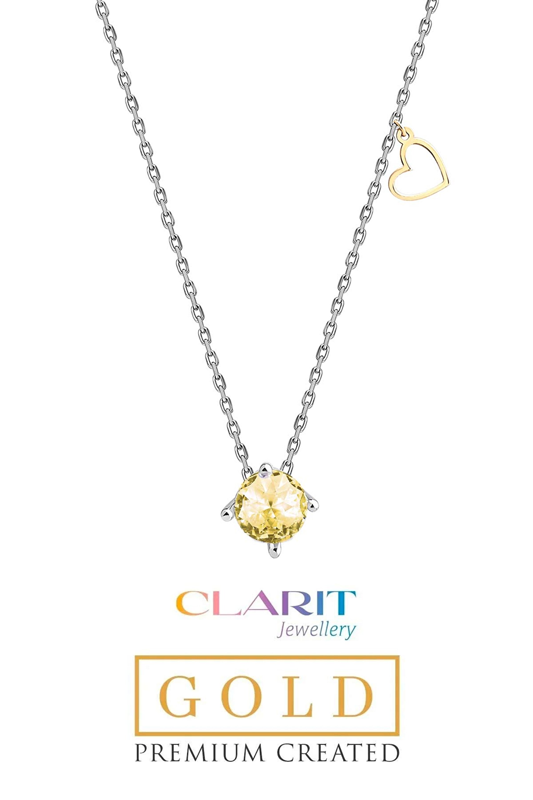 ⁠ Created Light Yellow Canary Taşlı Clarit Serisi 8 Ayar Beyaz Altın Kolye_1}