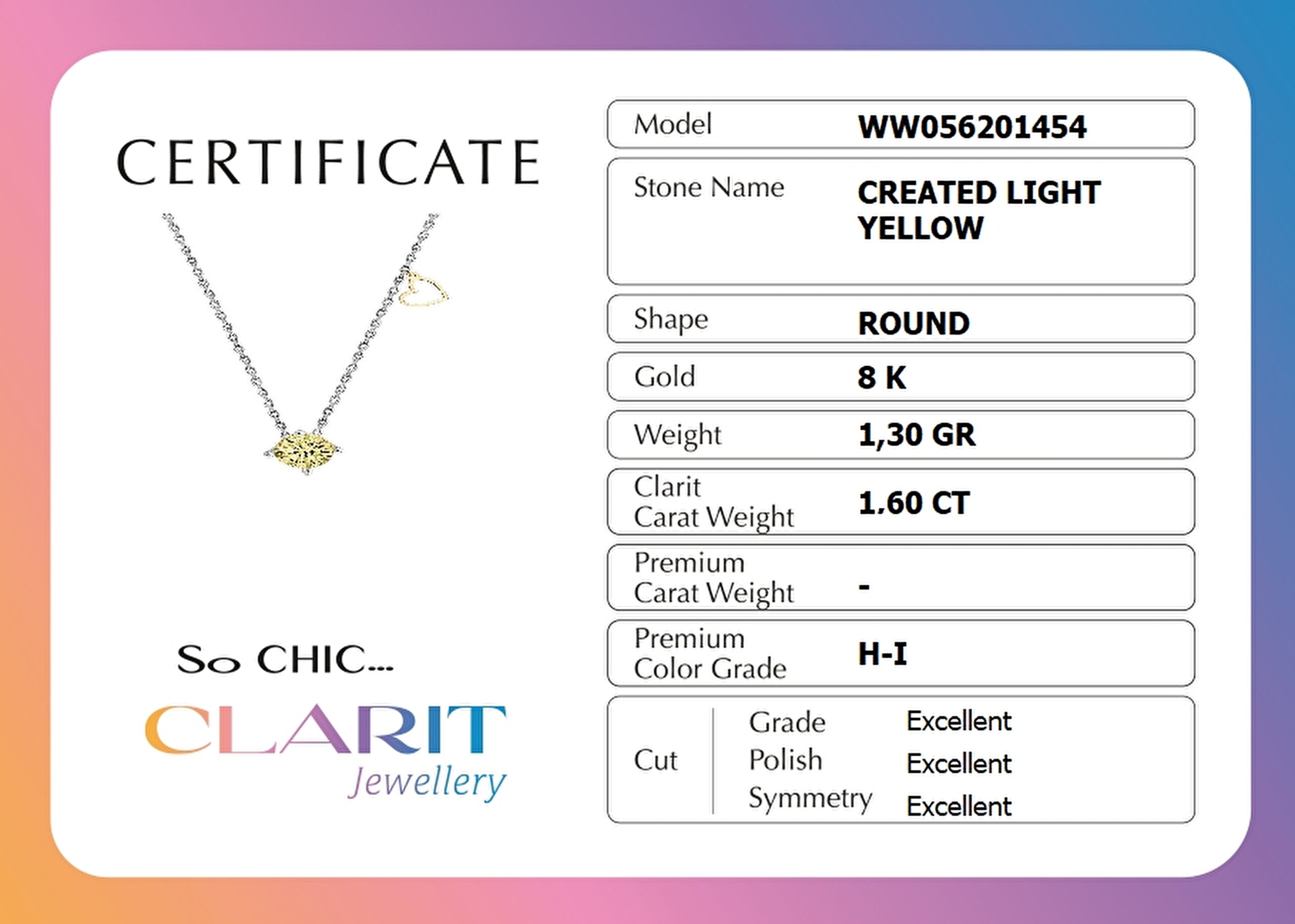 ⁠ Created Light Yellow Canary Taşlı Clarit Serisi 8 Ayar Beyaz Altın Kolye_3}