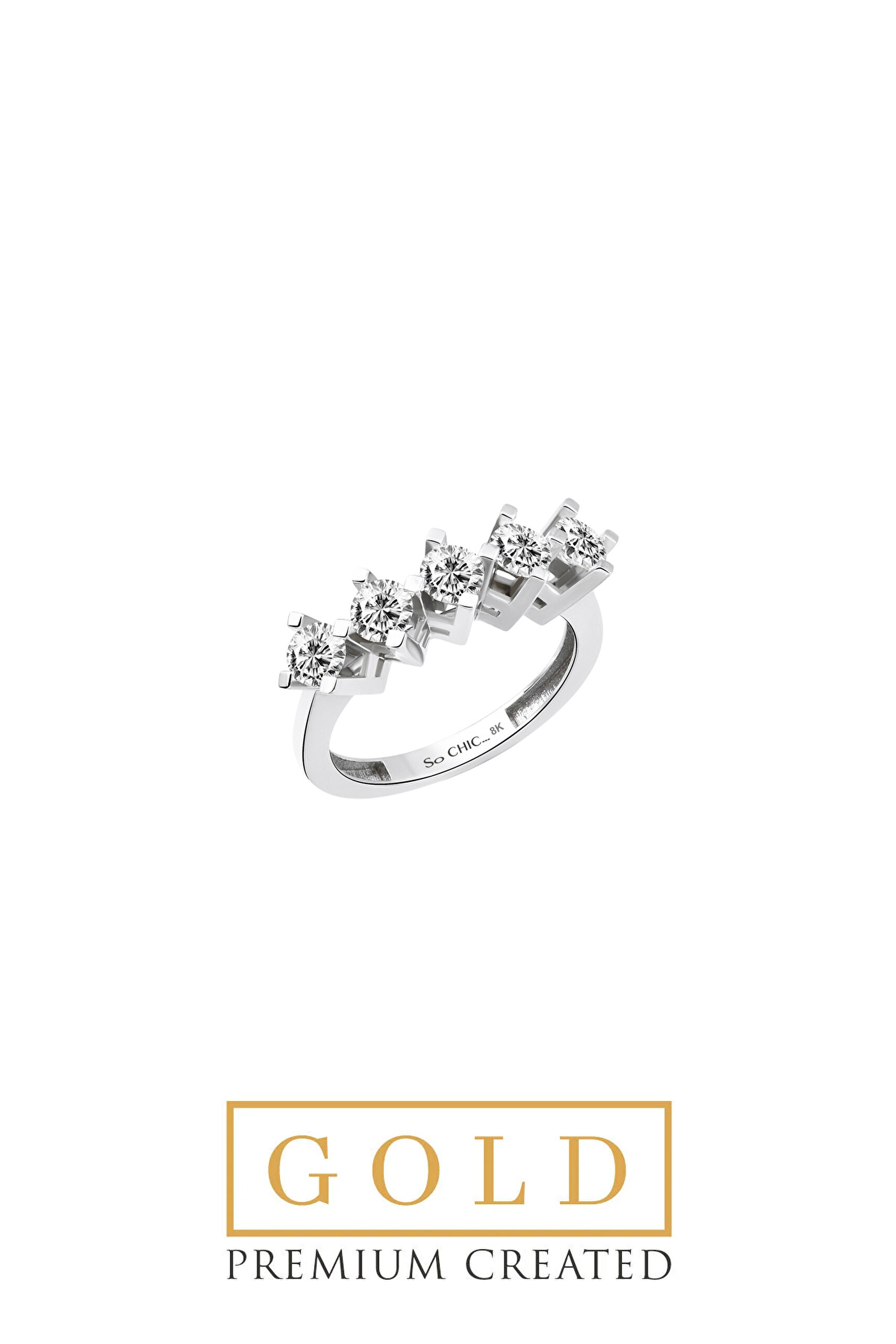 ⁠ Beyaz Altın Sertifikalı Premium Created Taşlı Beştaş Yüzük_0}