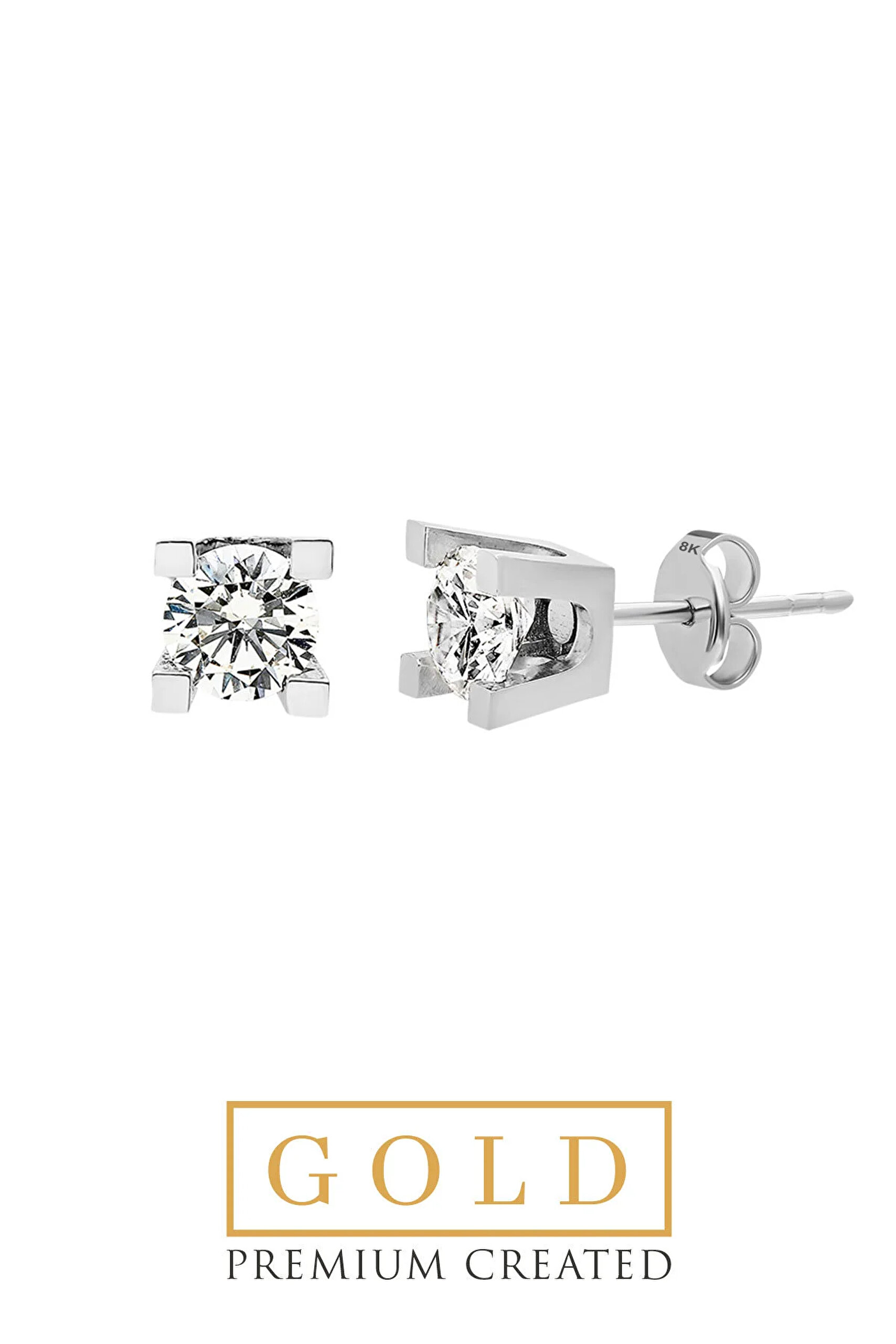 ⁠ Beyaz Altın Sertifikalı Premium Created Taşlı Tektaş Küpe_0}