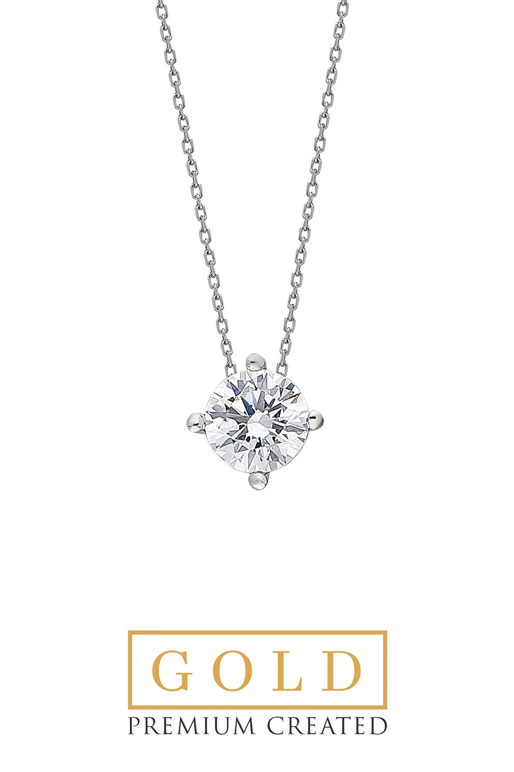 ⁠ Beyaz Altın Sertifikalı Premium Created Taşlı 0.70 CT Effect Tektaş Kolye_0}