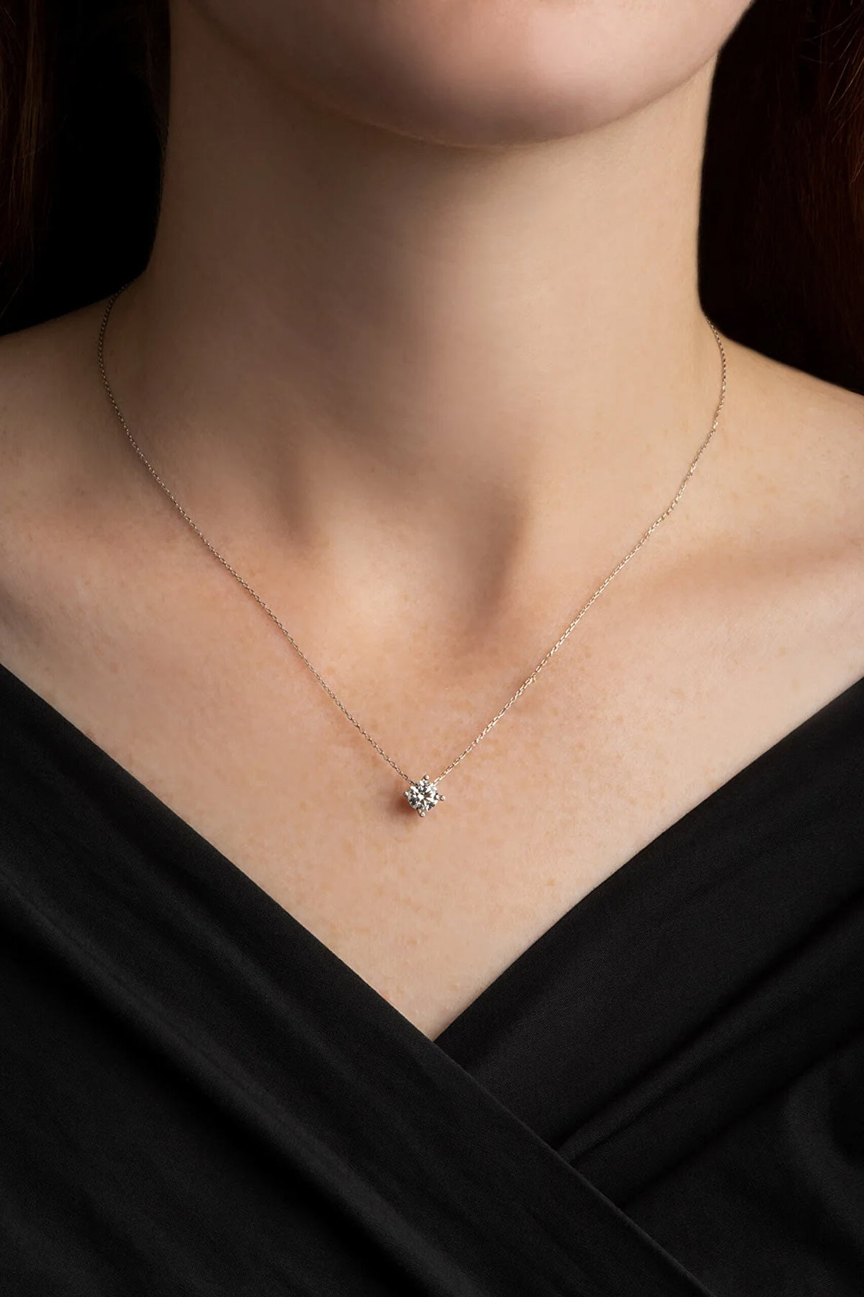 ⁠ Beyaz Altın Sertifikalı Premium Created Taşlı 0.70 CT Effect Tektaş Kolye_1}
