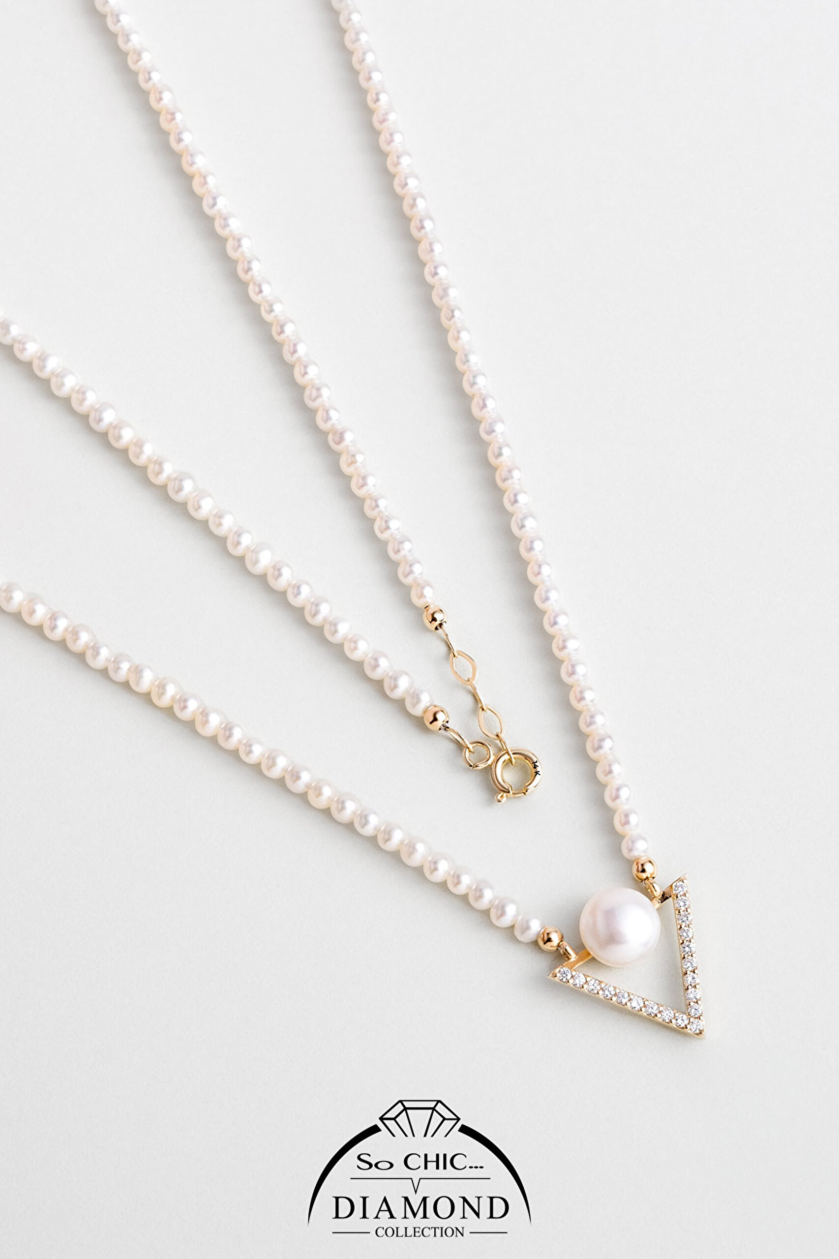 ⁠ Diamond Collection 14 K Sarı Altın 0.19 Karat Pırlanta Doğal İnci Kolye_0}