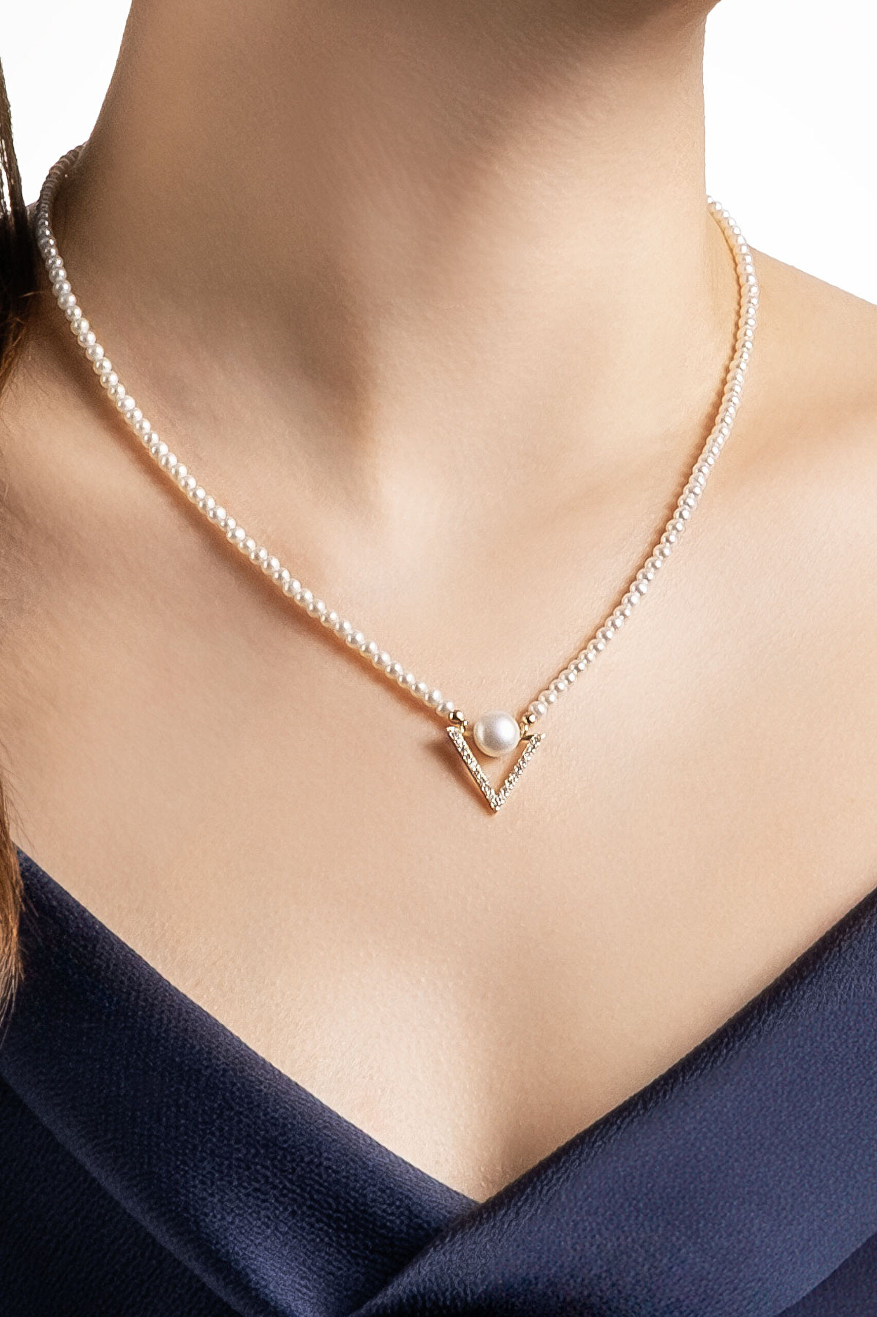 ⁠ Diamond Collection 14 K Sarı Altın 0.19 Karat Pırlanta Doğal İnci Kolye_1}