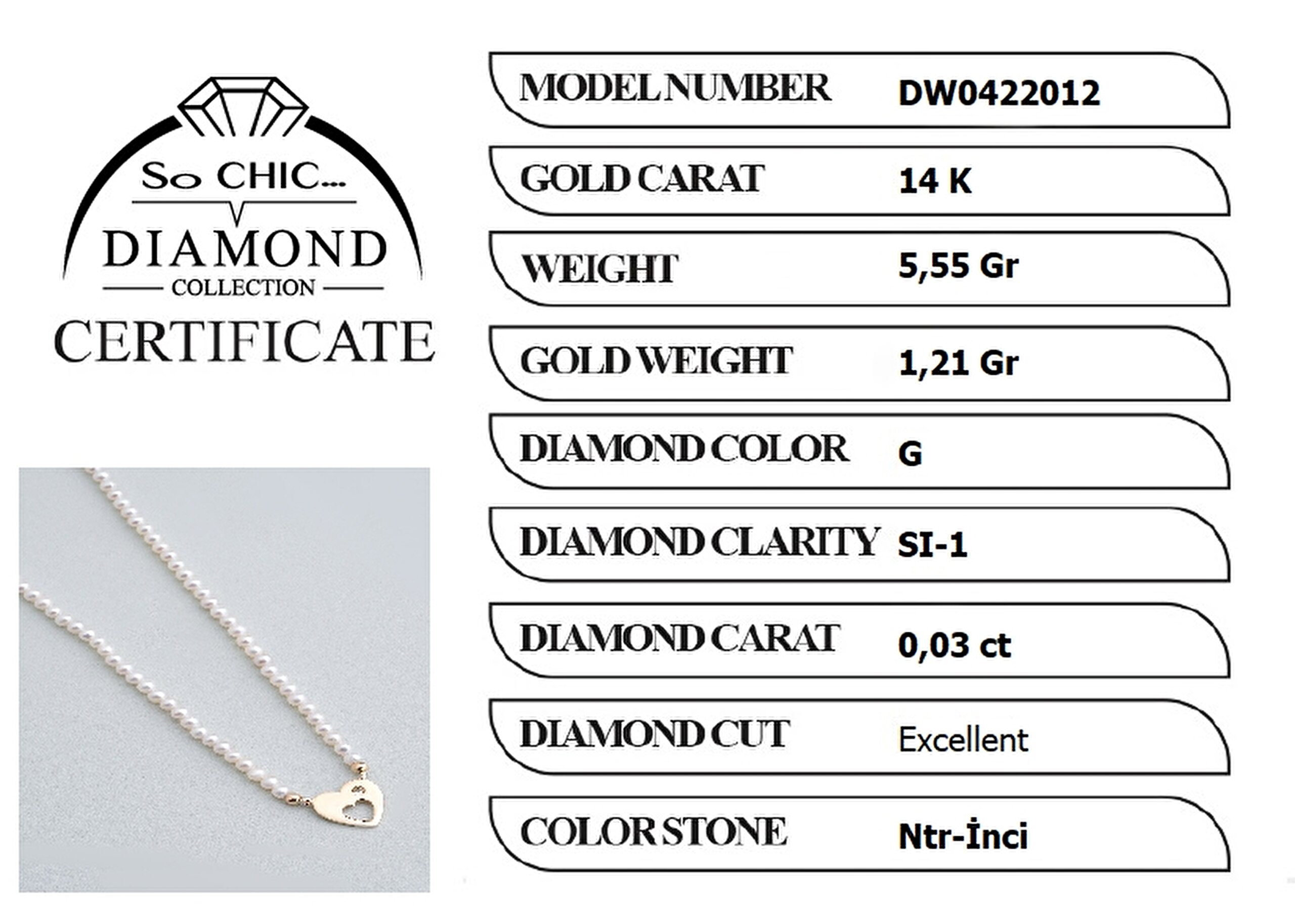 ⁠ Diamond Collection 14 K Sarı Altın 0.03 Karat Pırlanta Doğal İnci Kolye_4}