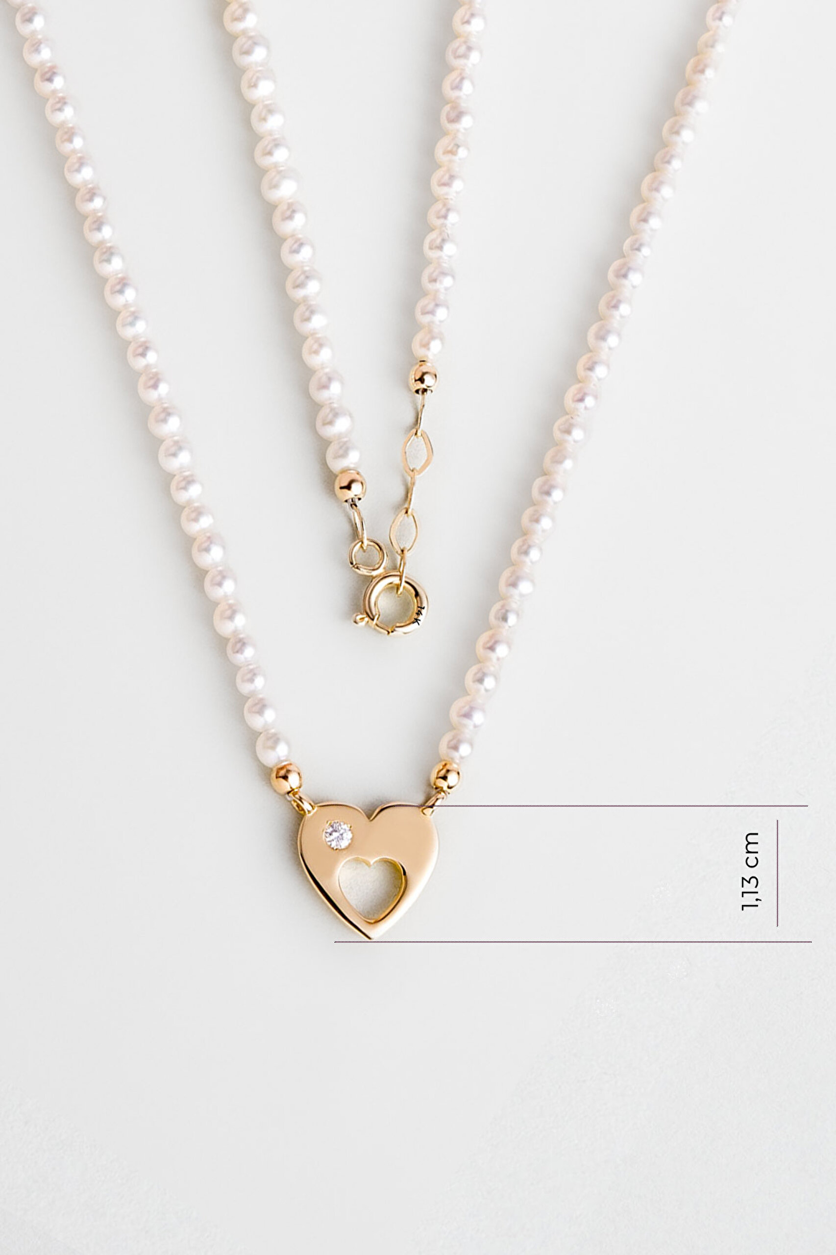 ⁠ Diamond Collection 14 K Sarı Altın 0.03 Karat Pırlanta Doğal İnci Kolye_2}