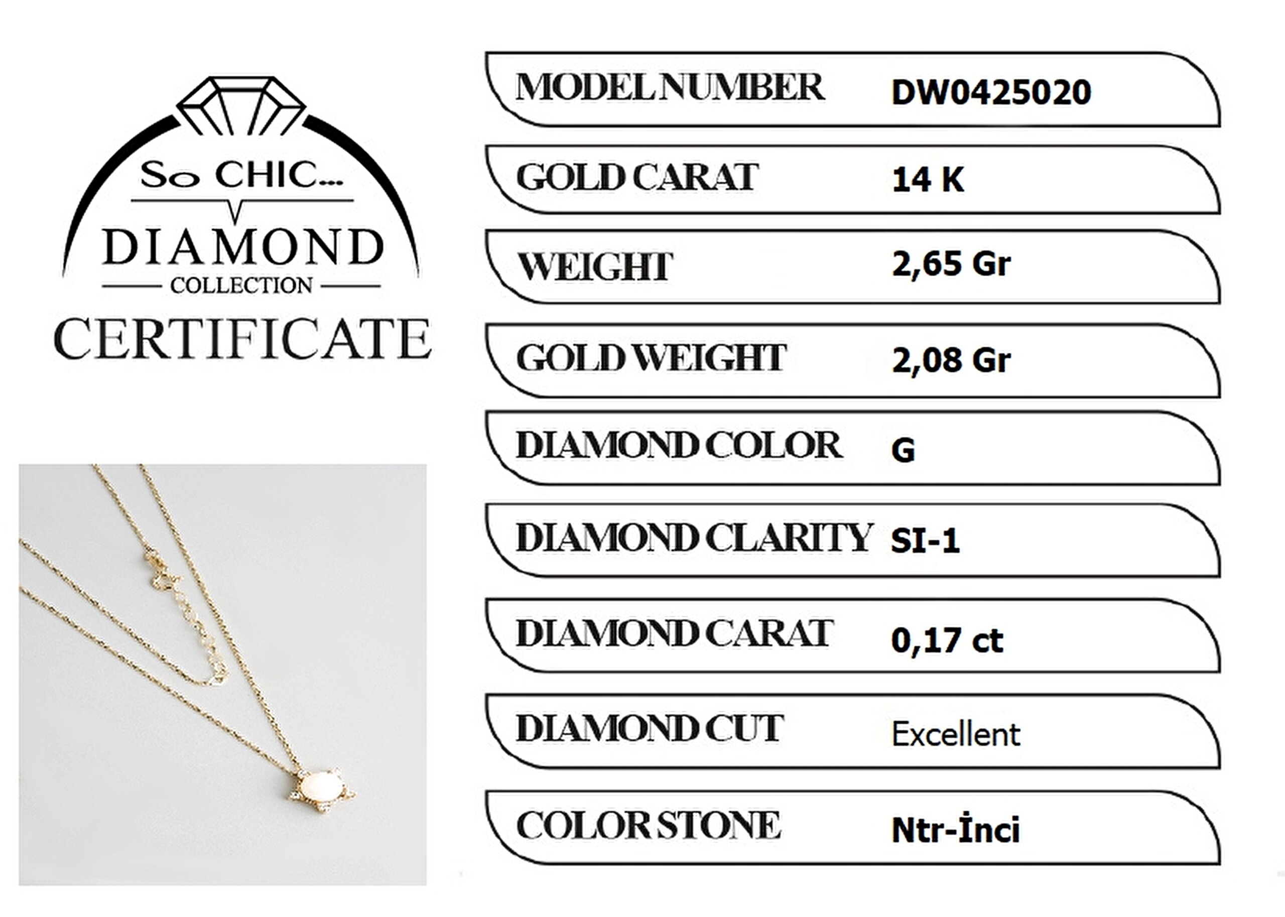 ⁠ Diamond Collection 14 K Sarı Altın 0,17 Karat Pırlanta Doğal İnci Kolye_5}