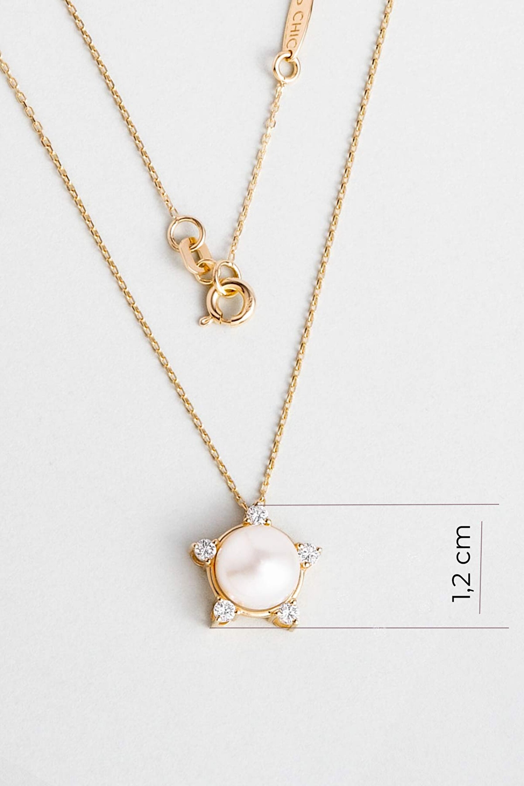 ⁠ Diamond Collection 14 K Sarı Altın 0,17 Karat Pırlanta Doğal İnci Kolye_2}