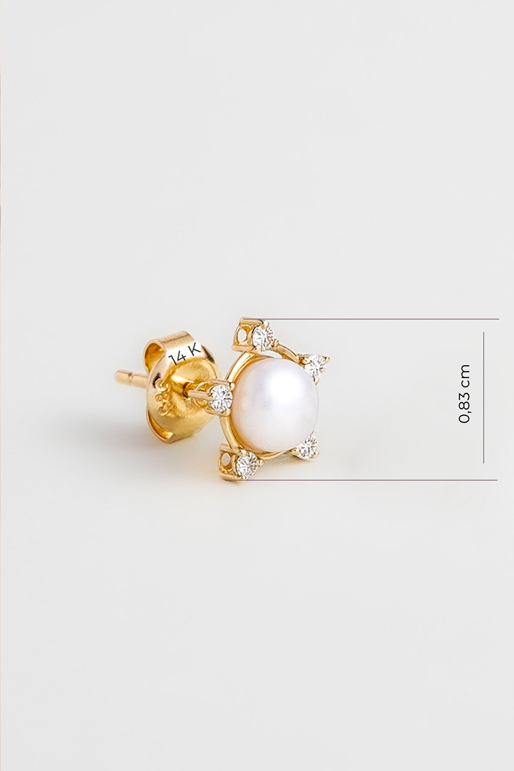 ⁠ Diamond Collection 14 K Sarı Altın 0,11 Karat Pırlanta Doğal İnci Küpe_2}
