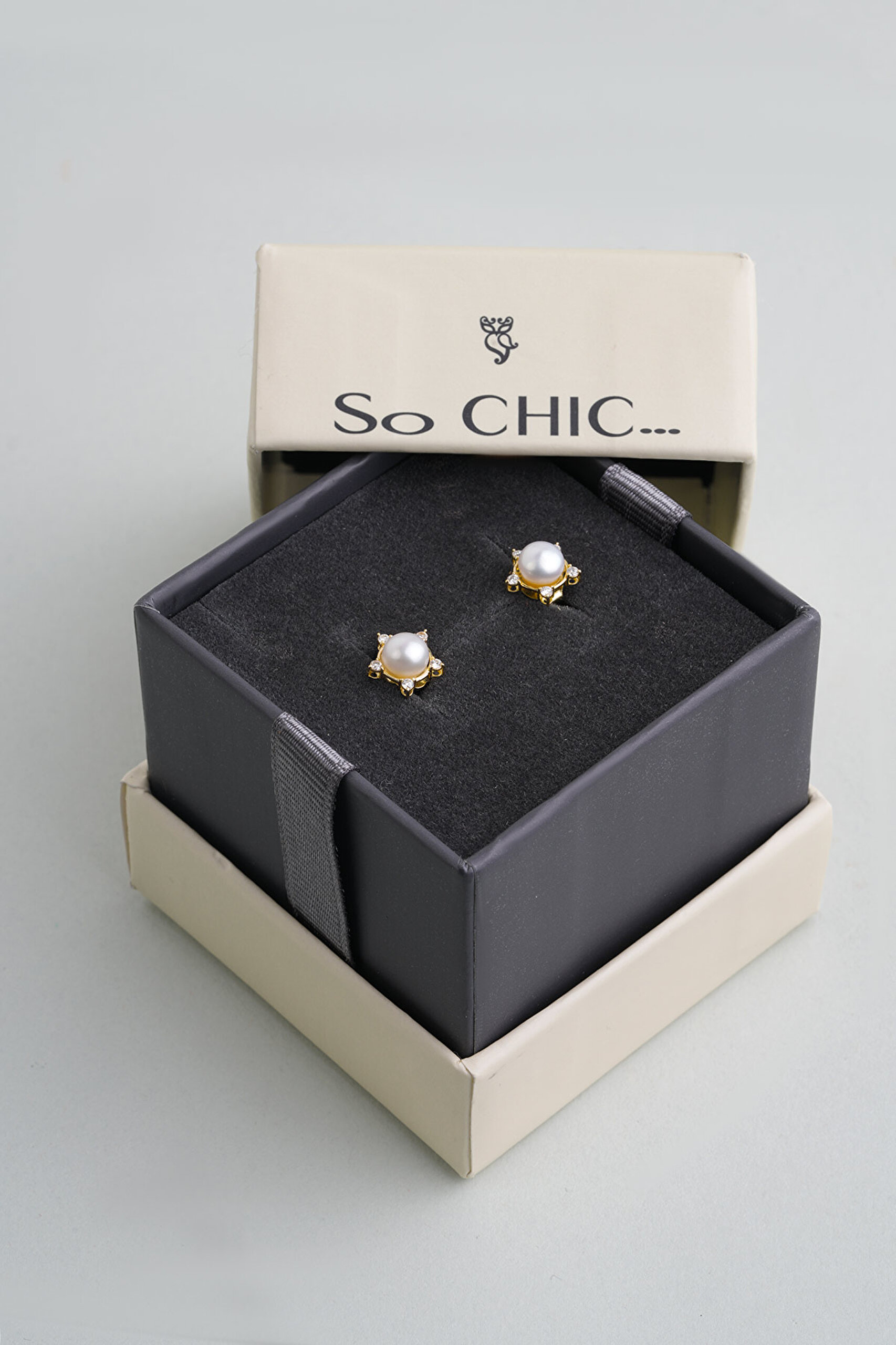 ⁠ Diamond Collection 14 K Sarı Altın 0,11 Karat Pırlanta Doğal İnci Küpe_5}