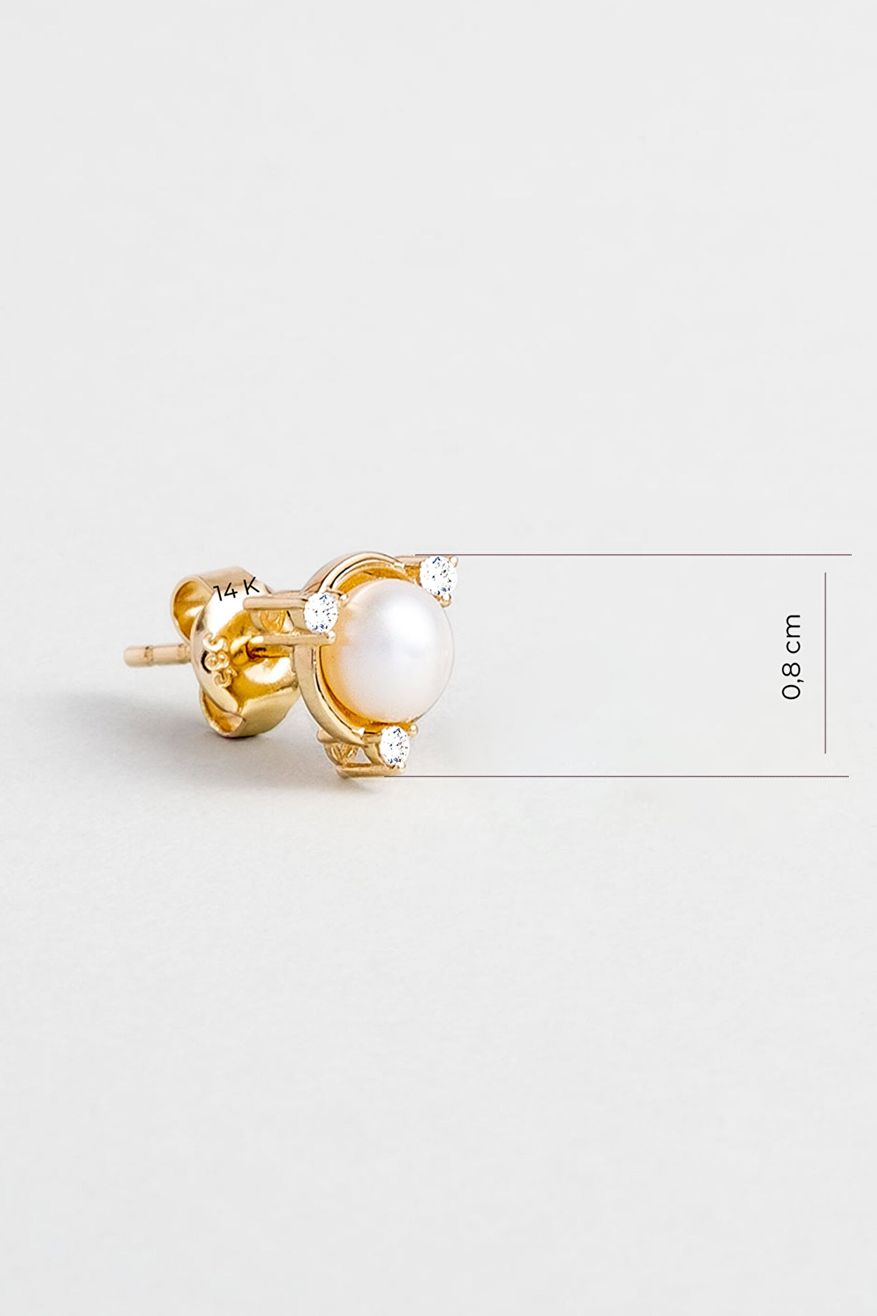 ⁠ Diamond Collection 14 K Sarı Altın 0,07 Karat Pırlanta Doğal İnci Küpe_2}