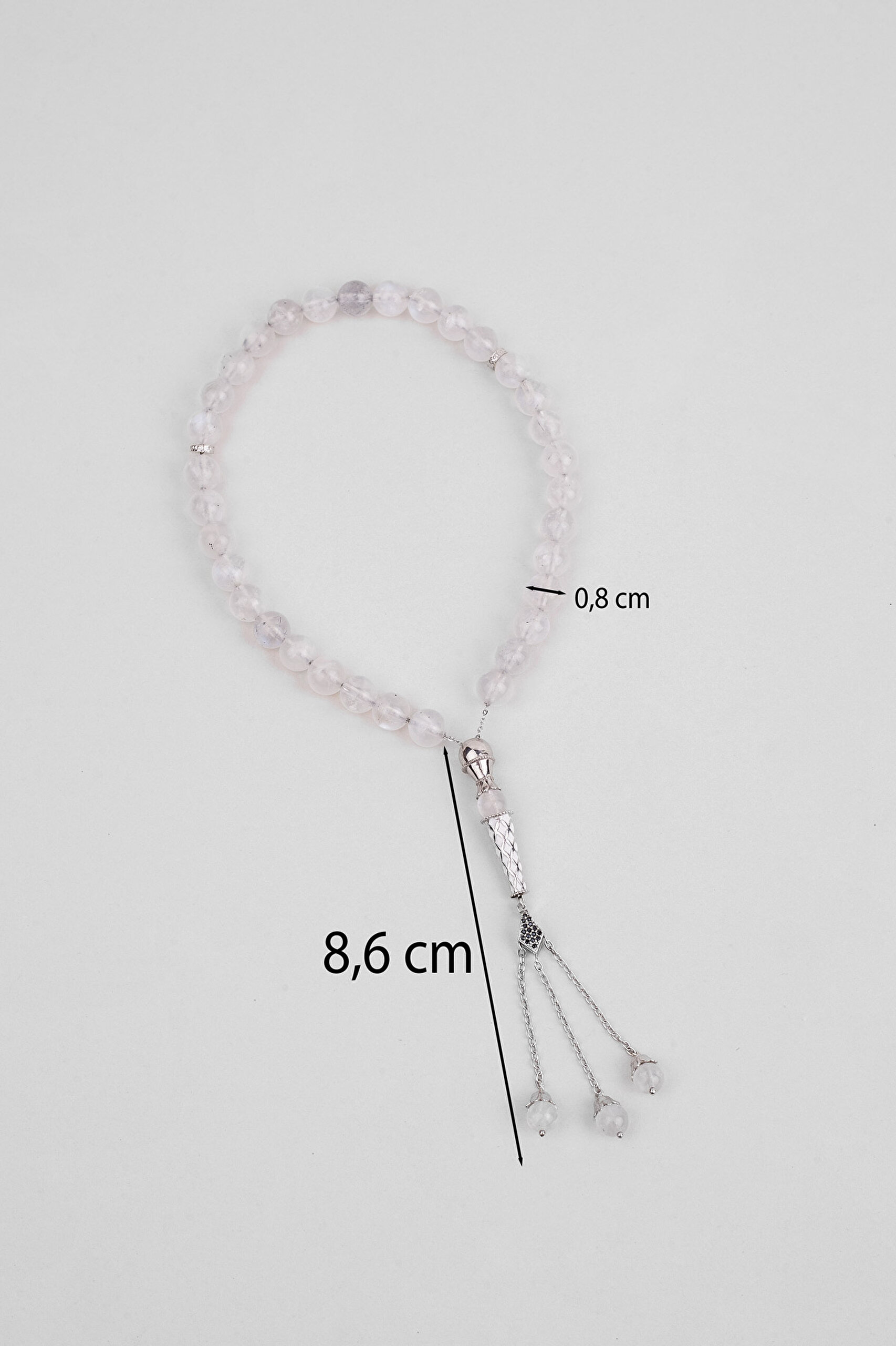 ⁠ Ay Taşlı 18 Ayar Beyaz Altın Kaplama Gümüş 22 Cm Tespih_3}