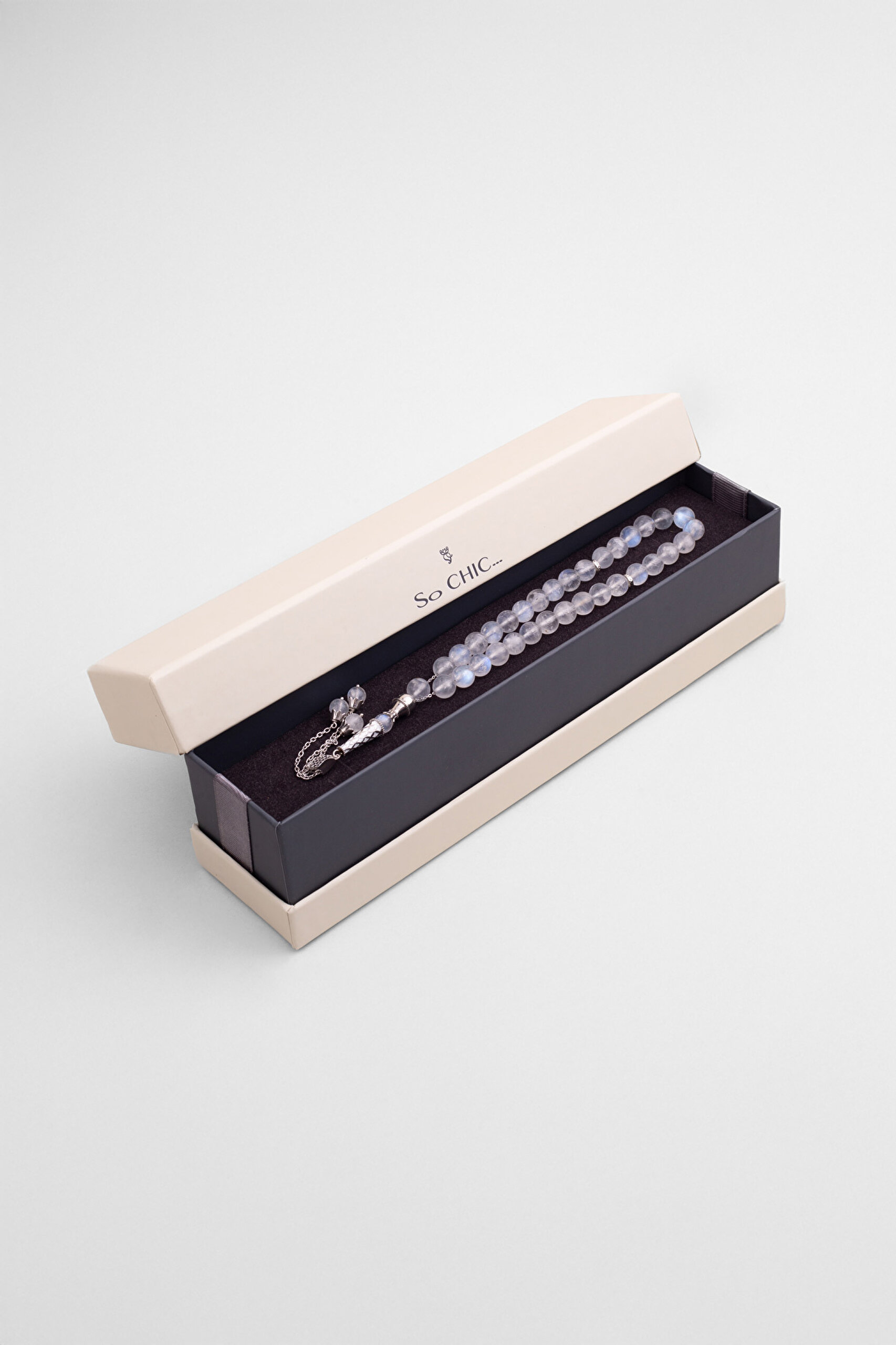 ⁠ Ay Taşlı 18 Ayar Beyaz Altın Kaplama Gümüş 22 Cm Tespih_6}