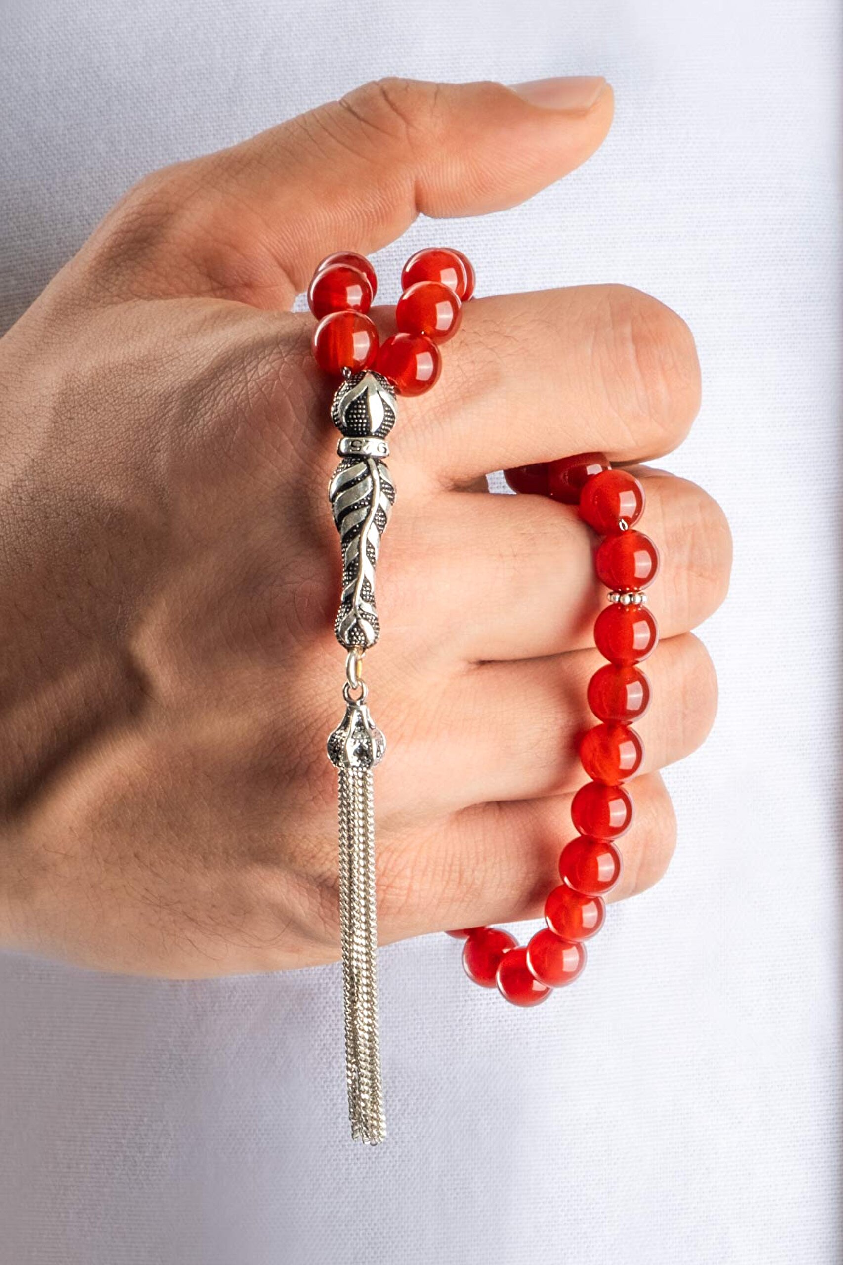 ⁠ Doğal Akik Taşlı 23 Cm Gümüş Tesbih_4}