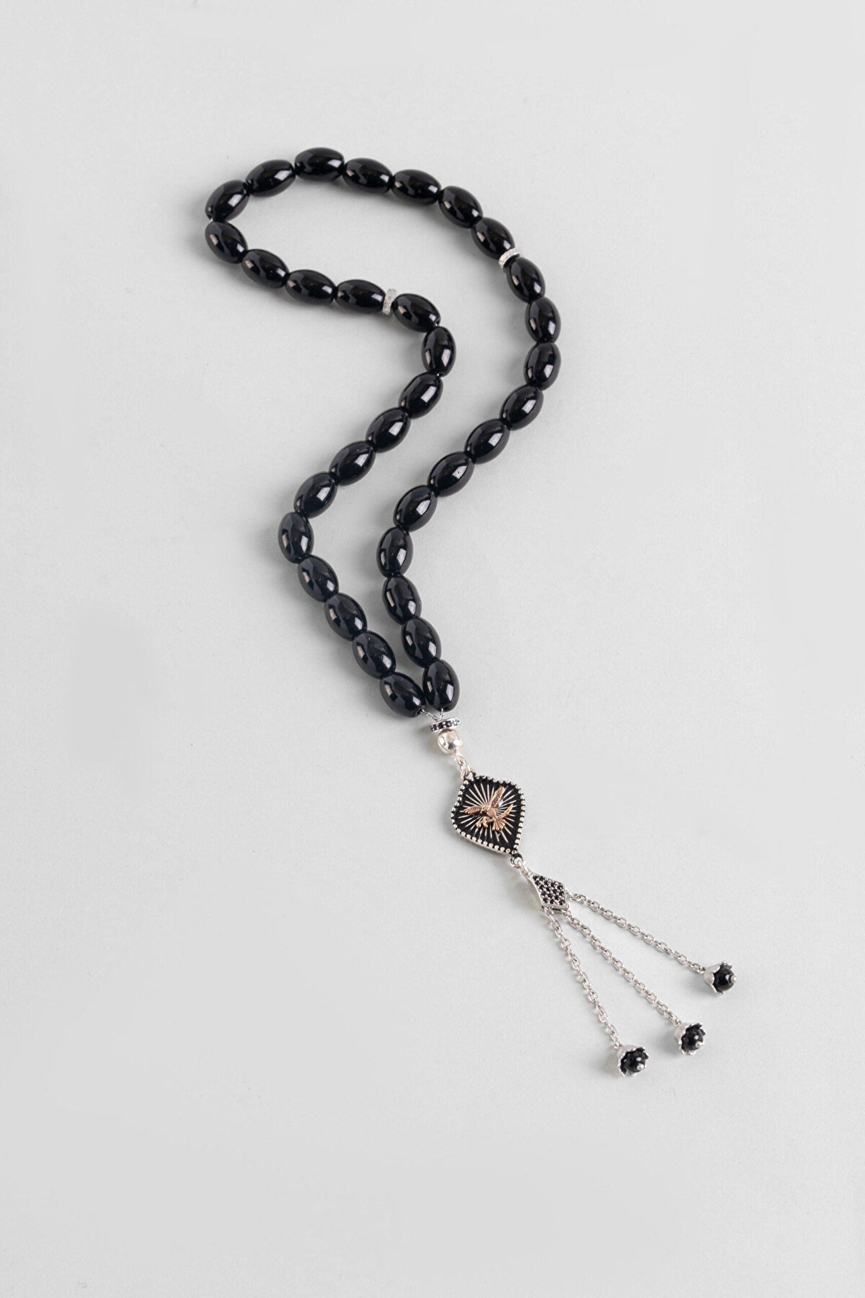 Oniks Taşlı Kartal Figürlü 23 Cm Gümüş Tesbih - 0