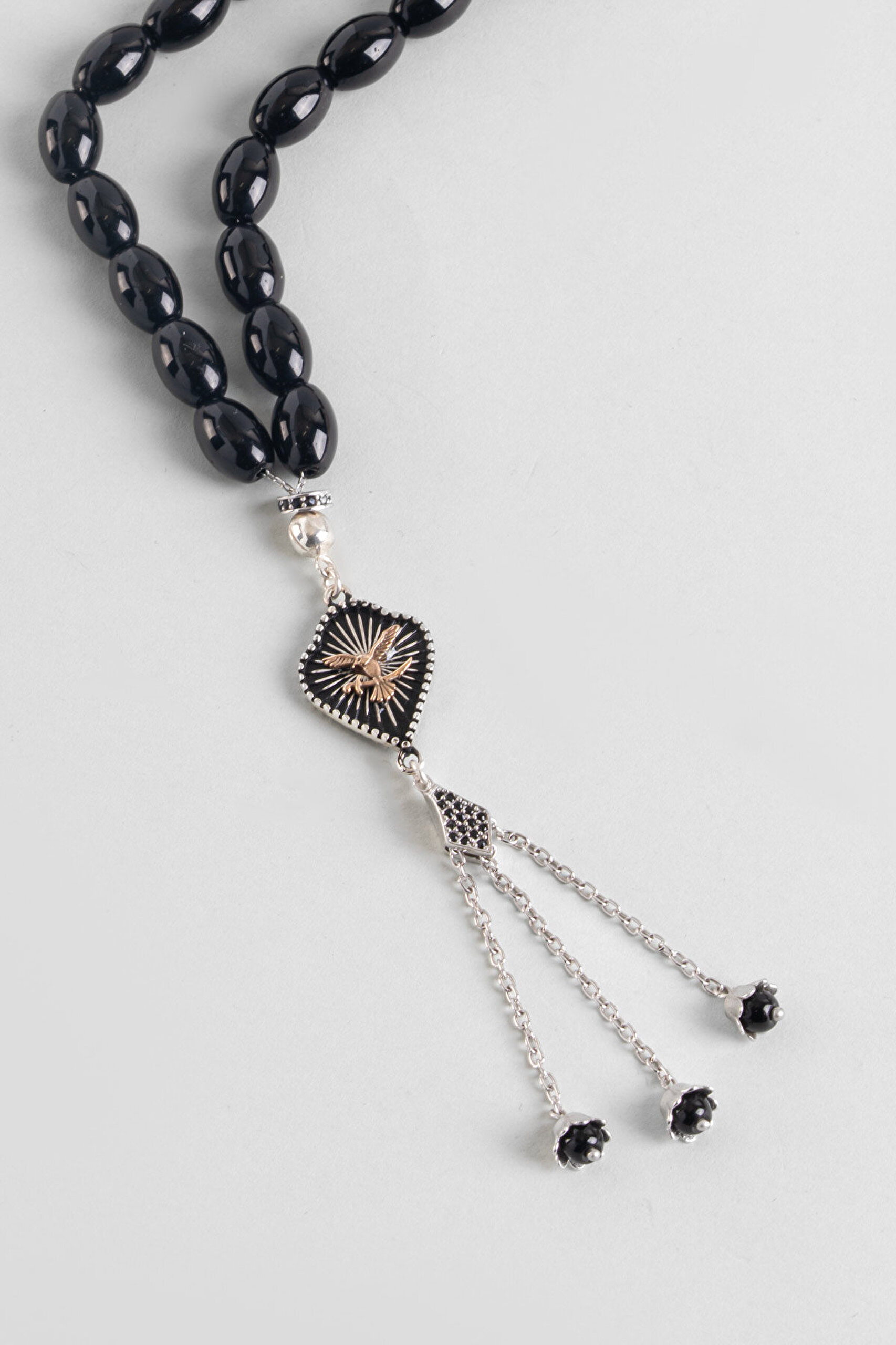 Oniks Taşlı Kartal Figürlü 23 Cm Gümüş Tesbih - 4