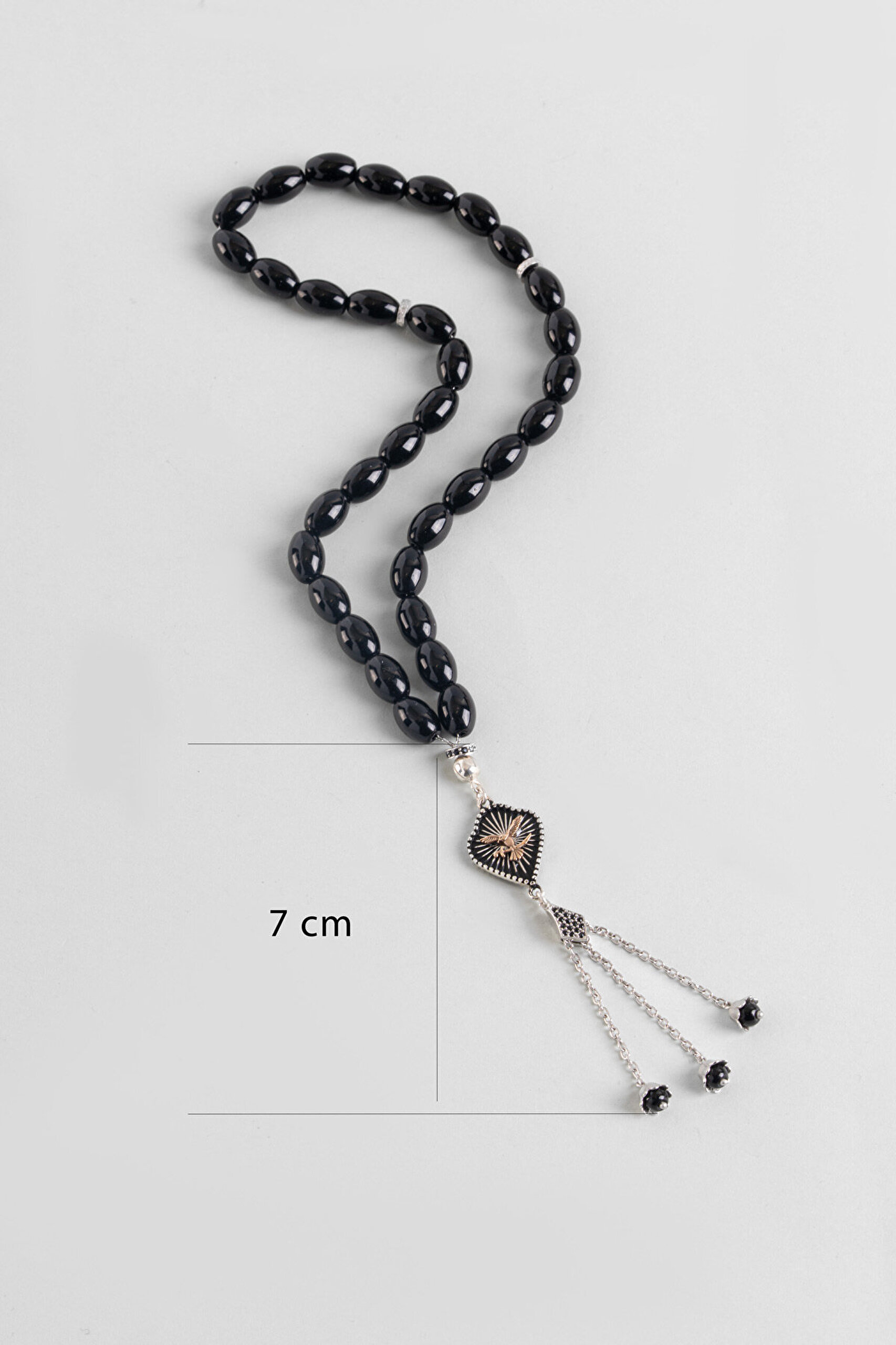 Oniks Taşlı Kartal Figürlü 23 Cm Gümüş Tesbih - 2