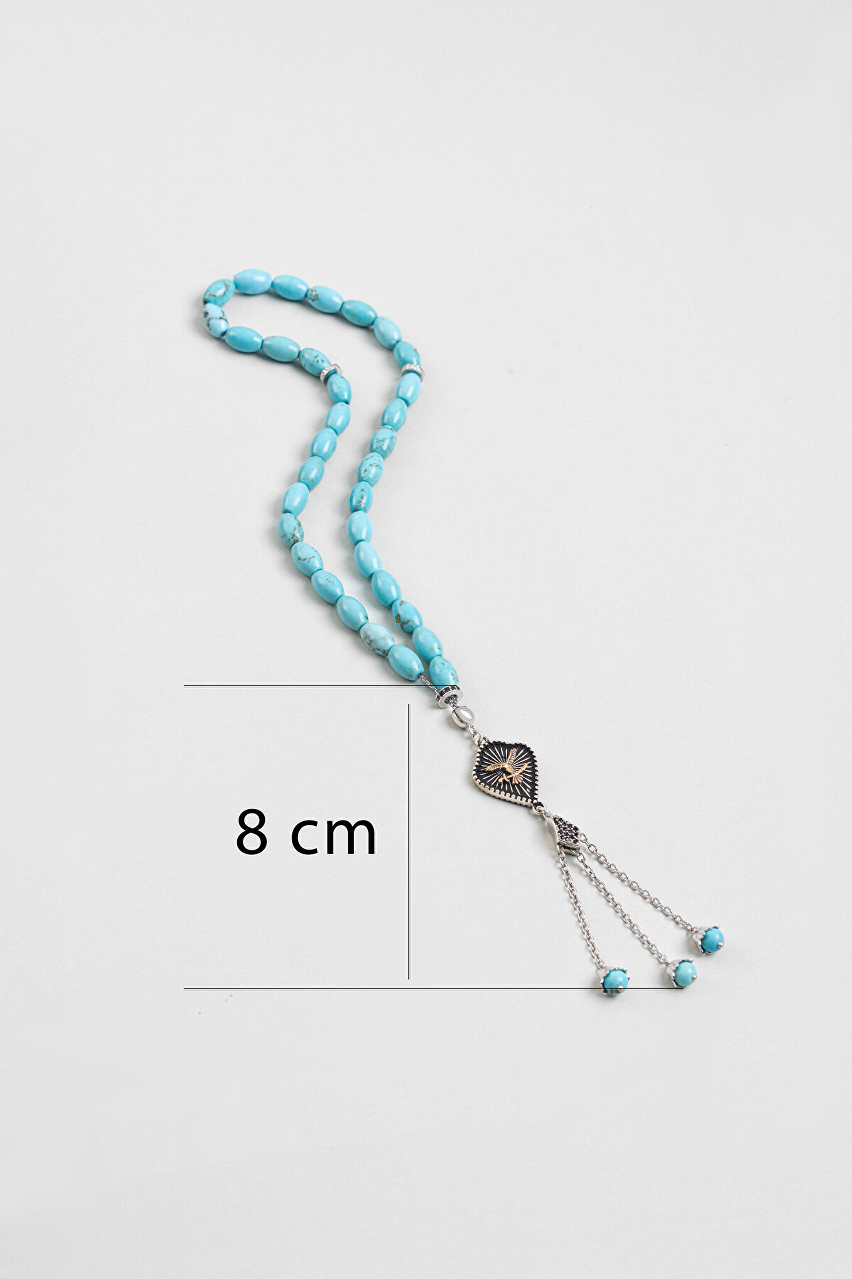 Turkuaz Firuze Taşlı  Gümüş Kartal Figürlü 22 Cm Tesbih - 1