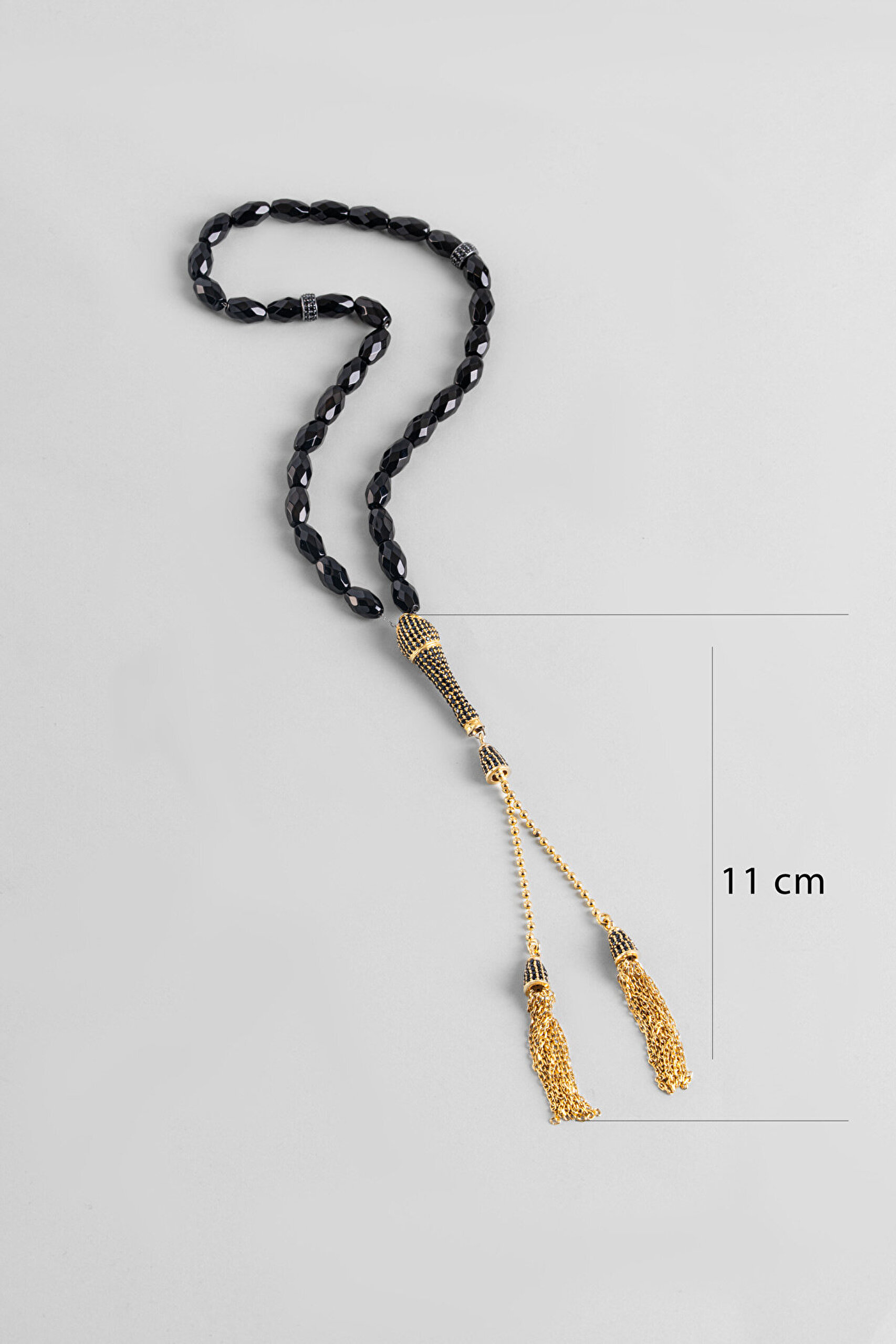 Oniks Taşlı 18 Ayar Sarı Altın Kaplama Gümüş Tesbih - 2