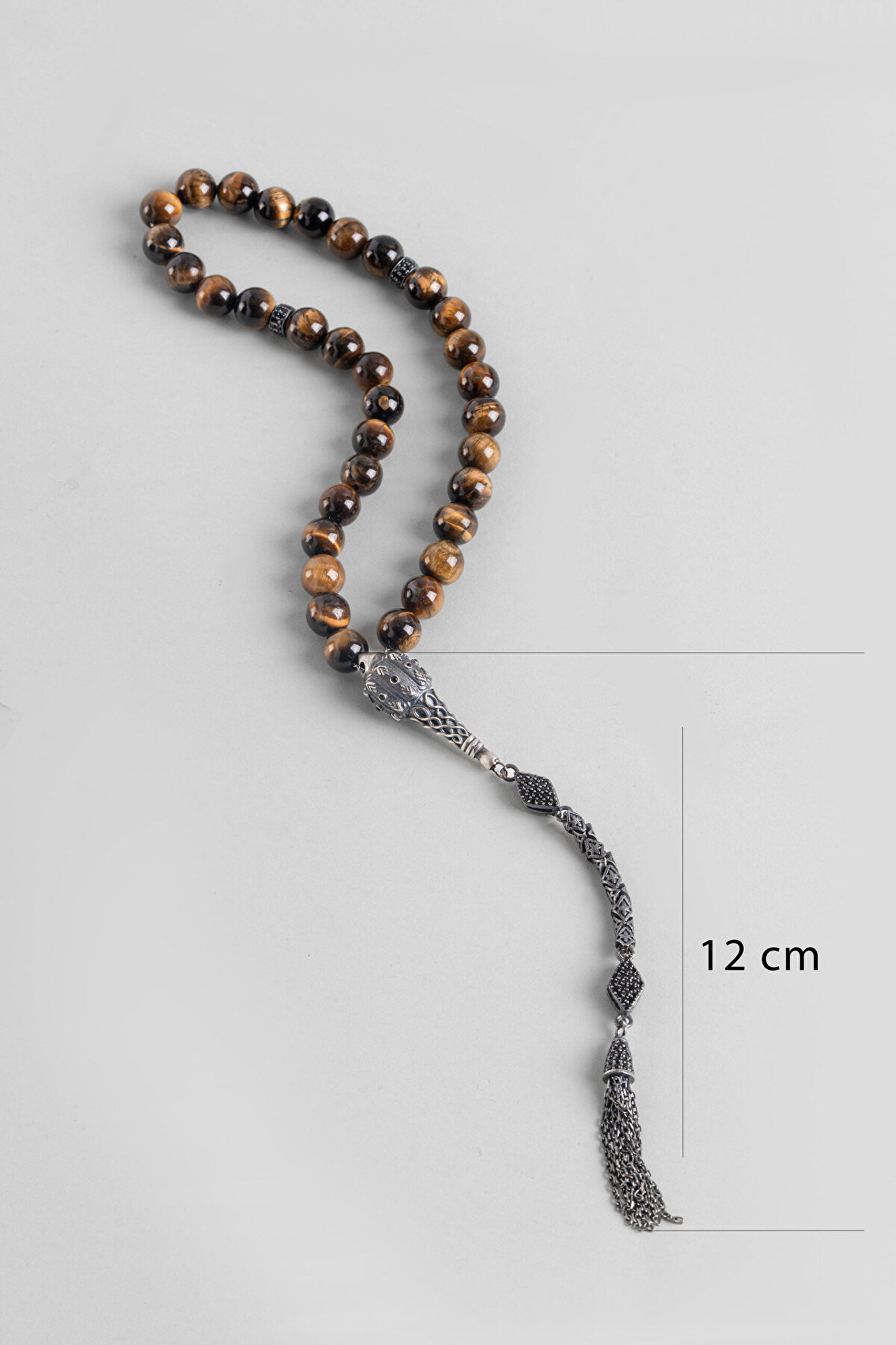 Kaplan Gözü Taşlı Geometrik Figürlü 28 Cm Tesbih - 2