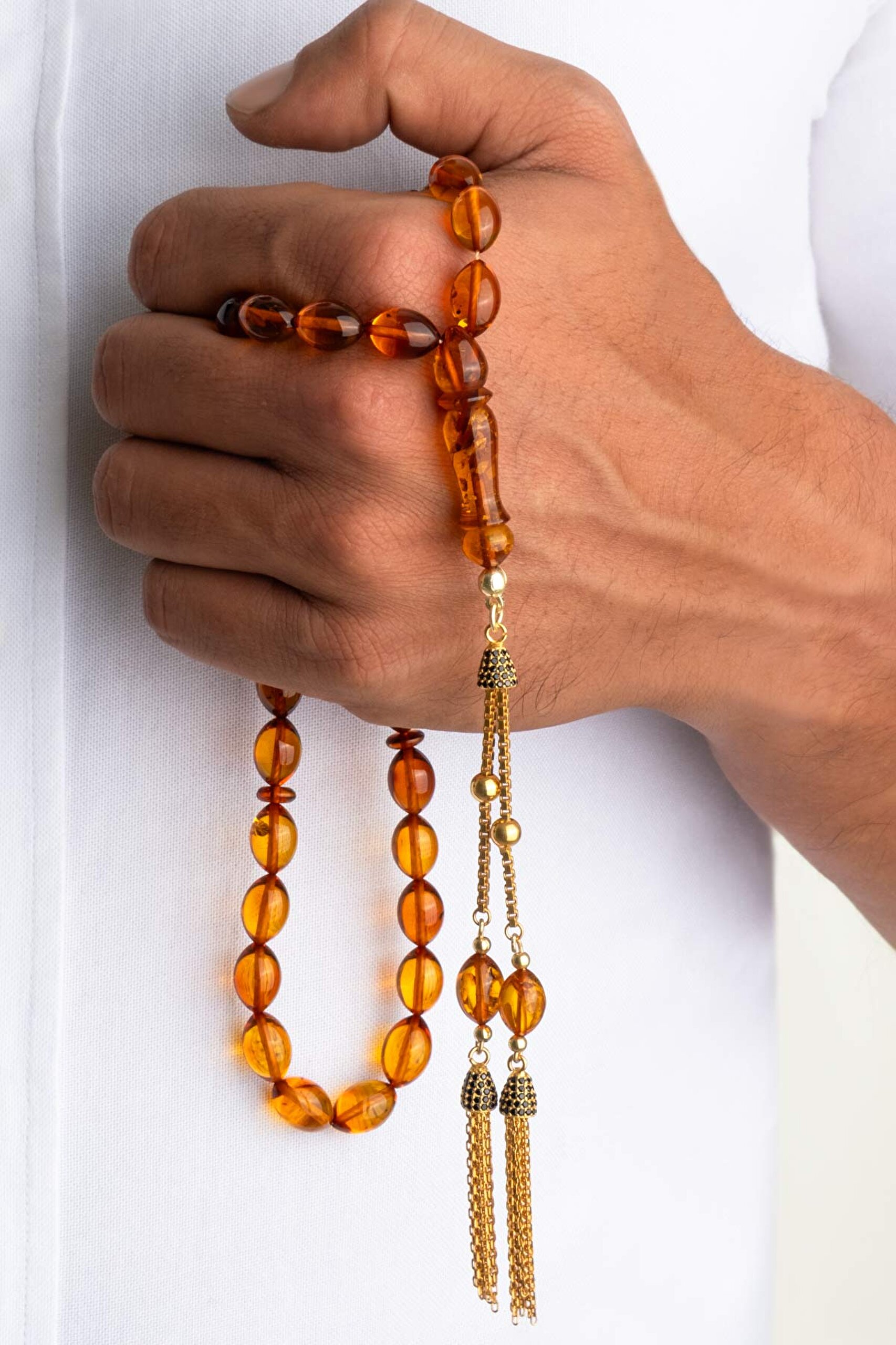 ⁠ Doğal Kehribar Taşlı 33 Cm Gümüş Tesbih_1}