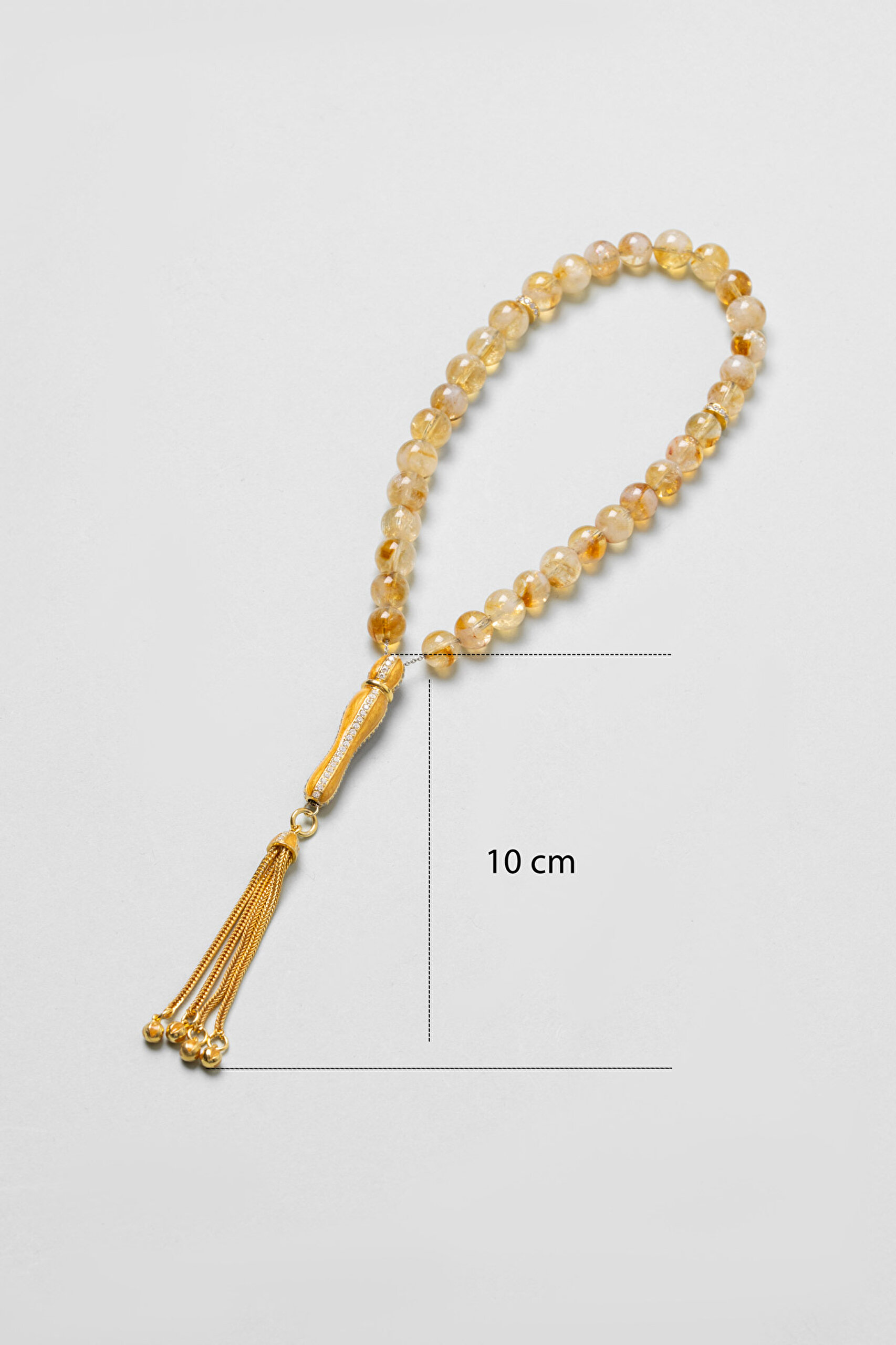 ⁠ Sitrin Taşlı 18 Ayar Sarı Altın Kaplama 25 Cm Gümüş Tesbih_2}