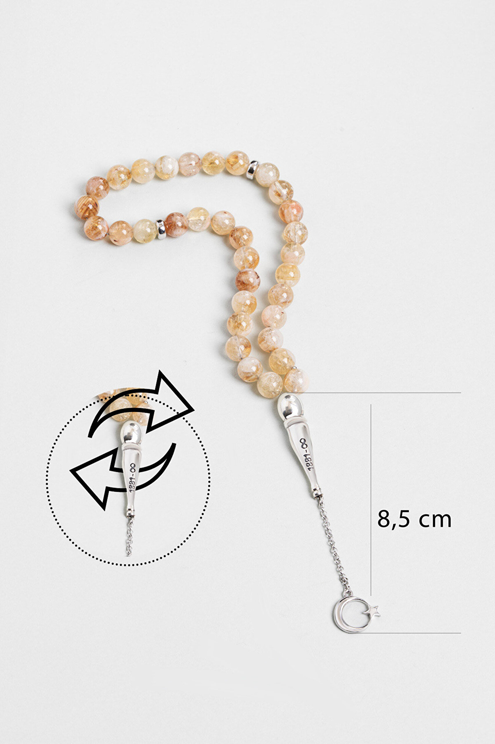 Atatürk İmzalı Doğal Sitrin Taşlı 22 Cm Gümüş Tesbih - 2