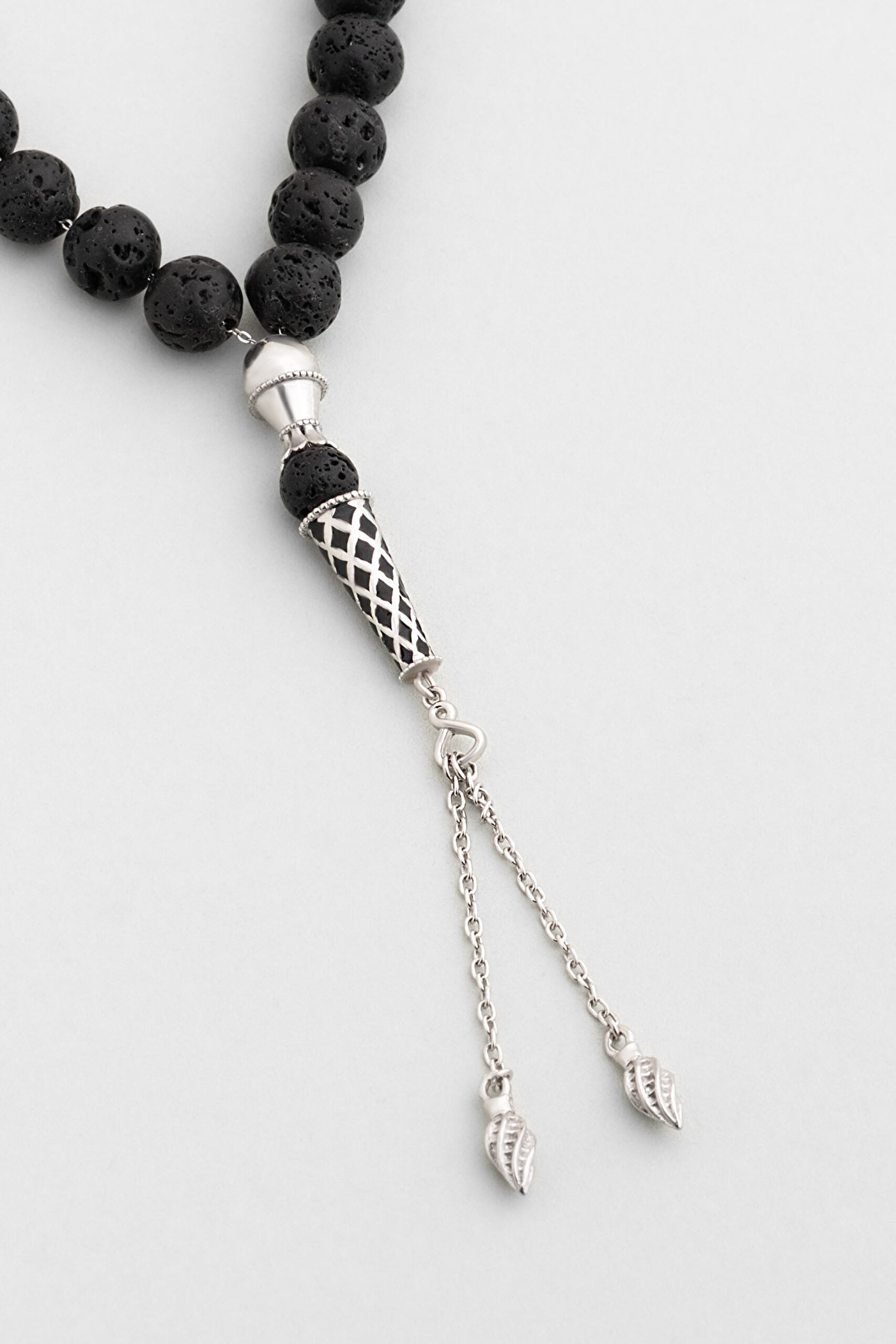 ⁠ Doğal Lav Taşlı 23 Cm Gümüş Tesbih_2}