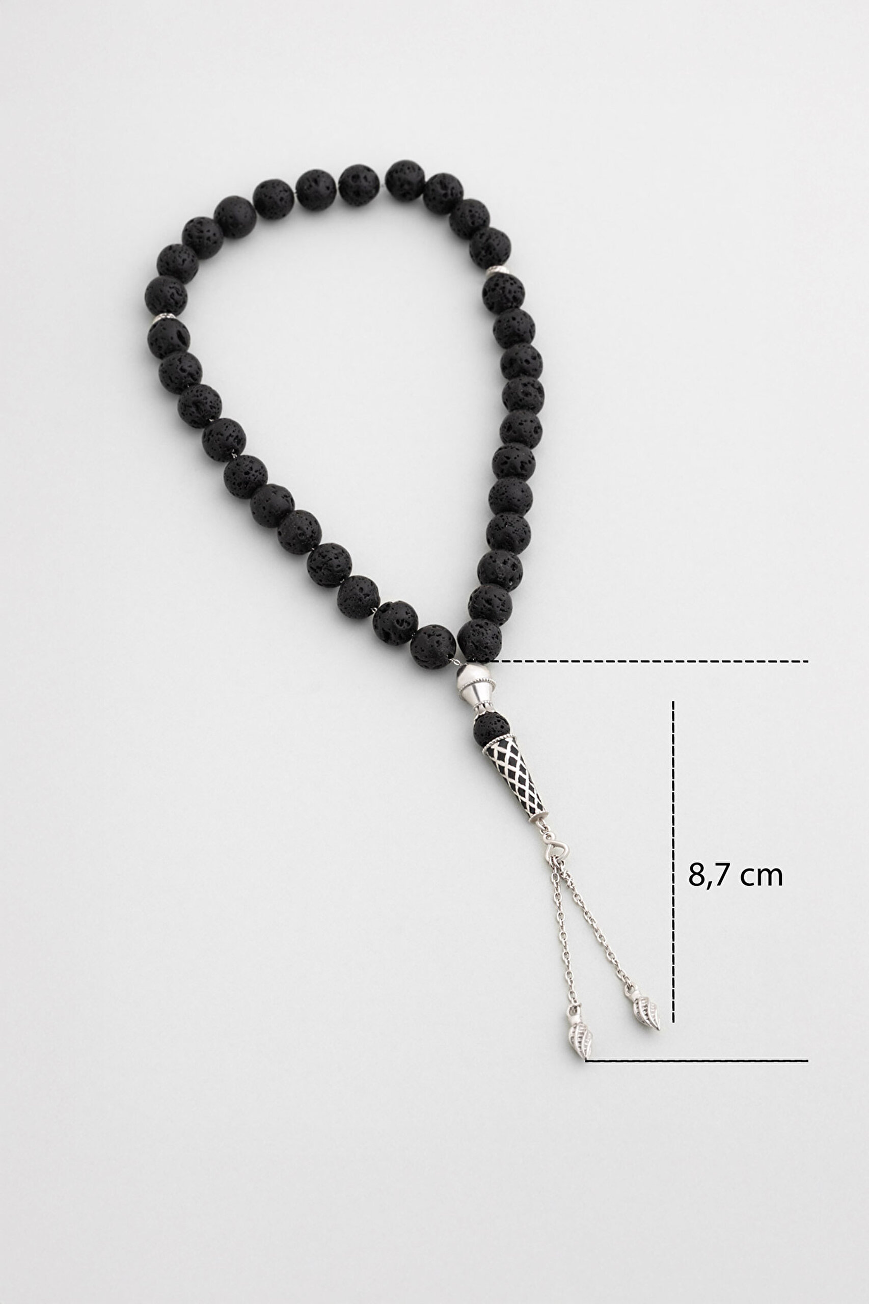 ⁠ Doğal Lav Taşlı 23 Cm Gümüş Tesbih_1}