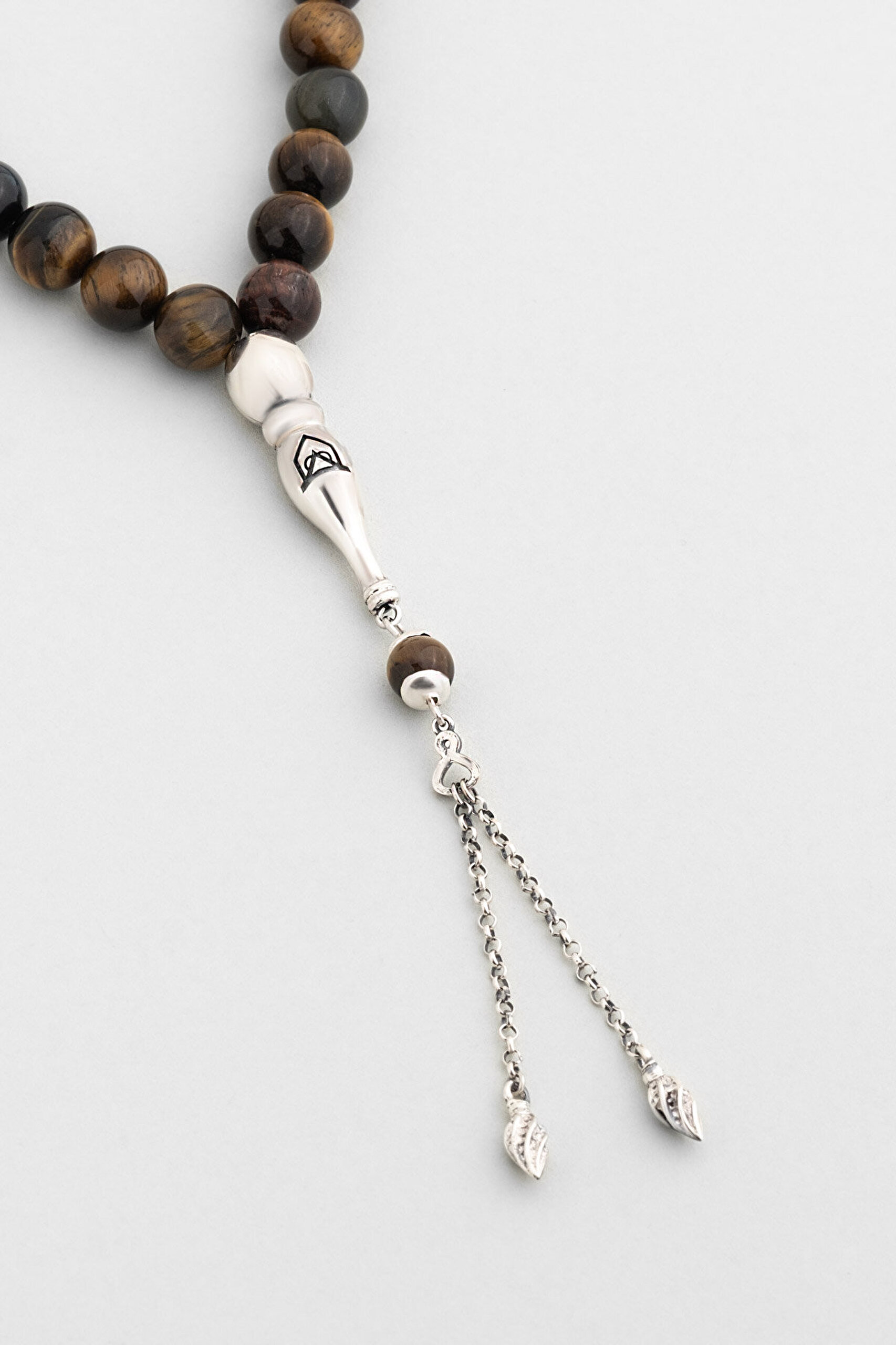 Doğal Kaplan Gözü Taşlı 24 Cm Gümüş Tesbih - 4