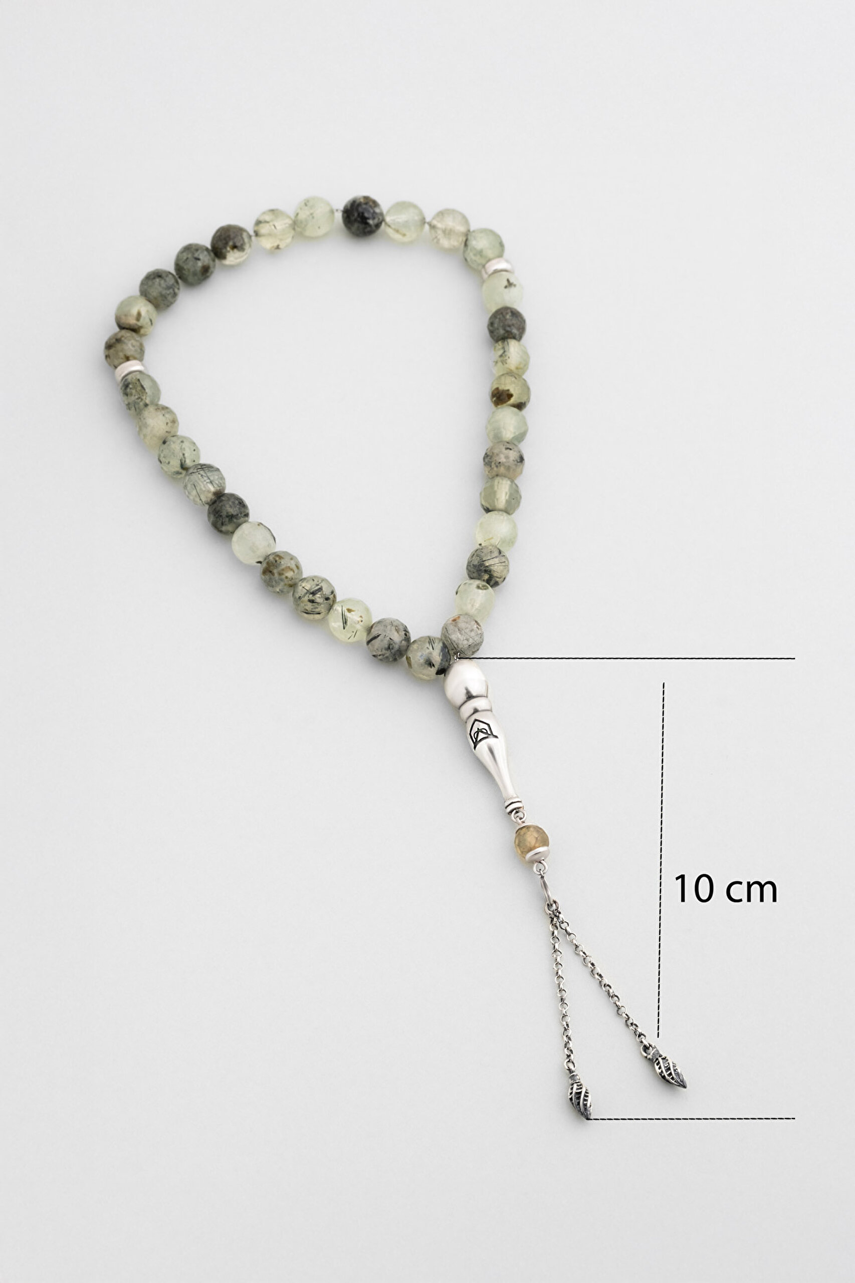 ⁠ Doğal Prehnit Taşlı 23 Cm Gümüş Tesbih_1}