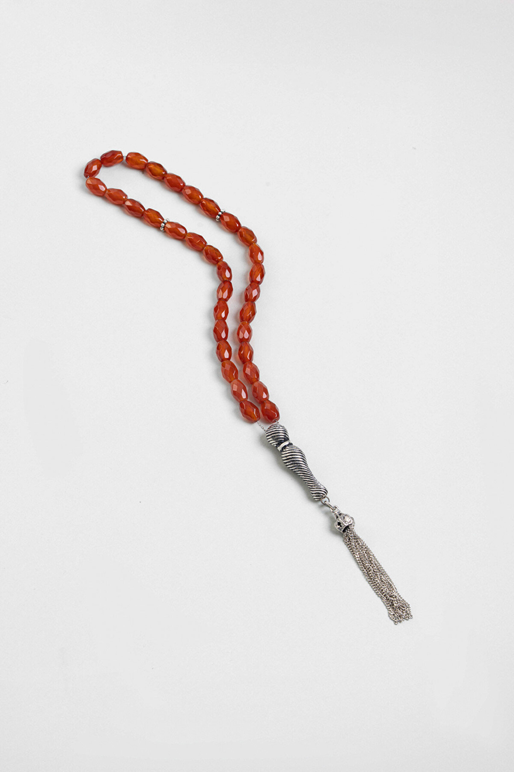 Doğal Akik Taşlı 25 Cm Gümüş Tesbih - 0