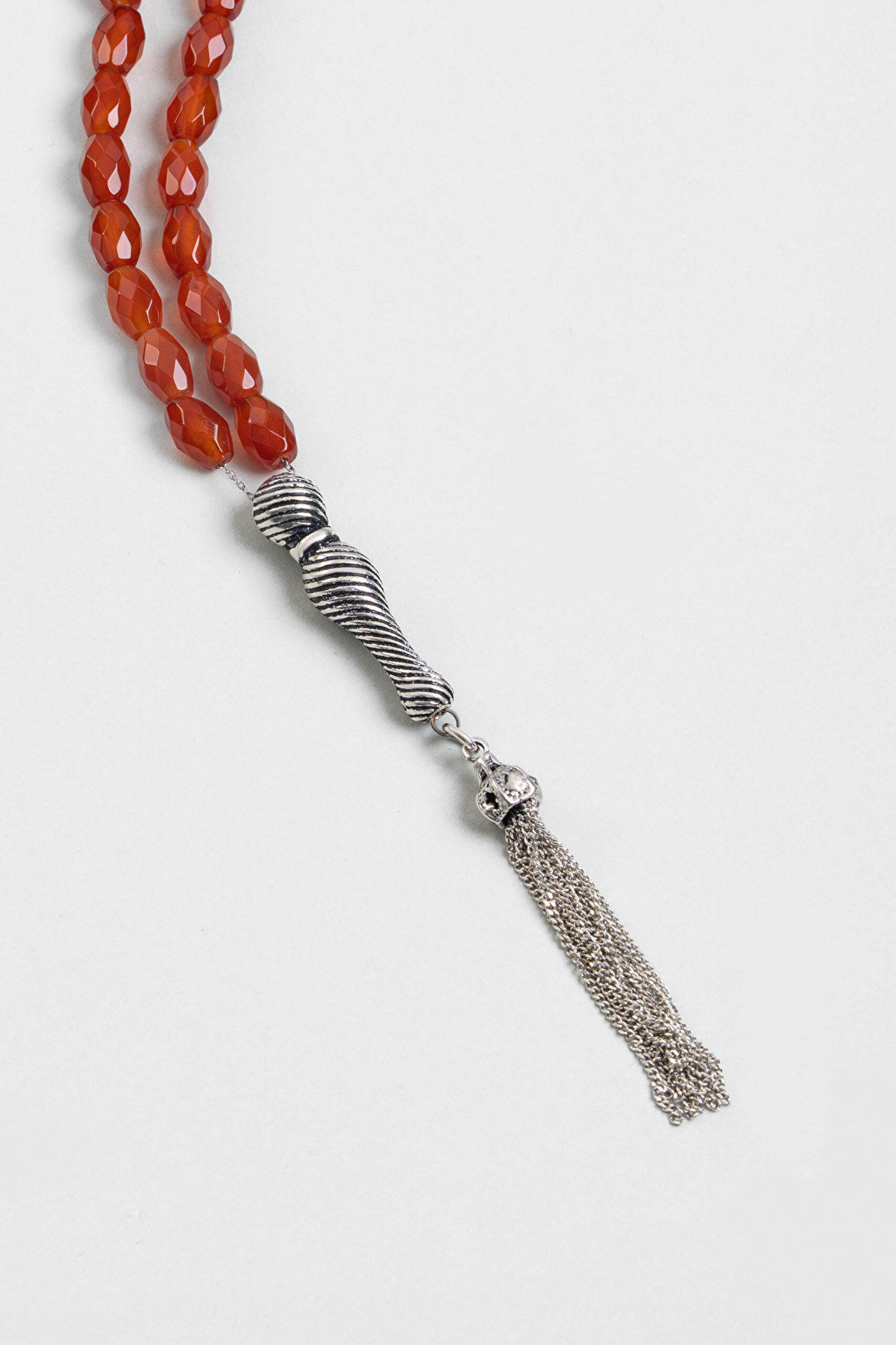 Doğal Akik Taşlı 25 Cm Gümüş Tesbih - 4