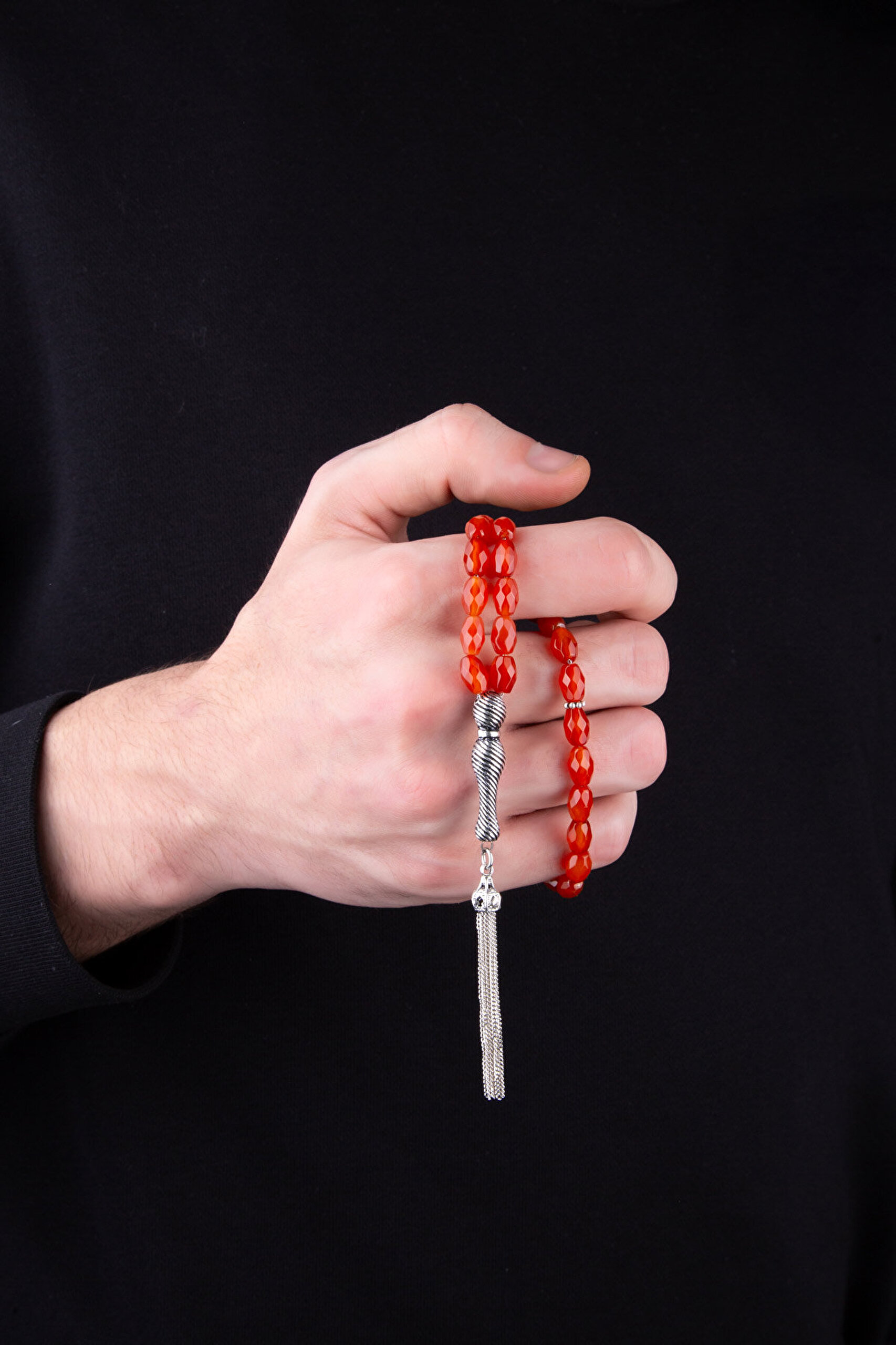 Doğal Akik Taşlı 25 Cm Gümüş Tesbih - 3